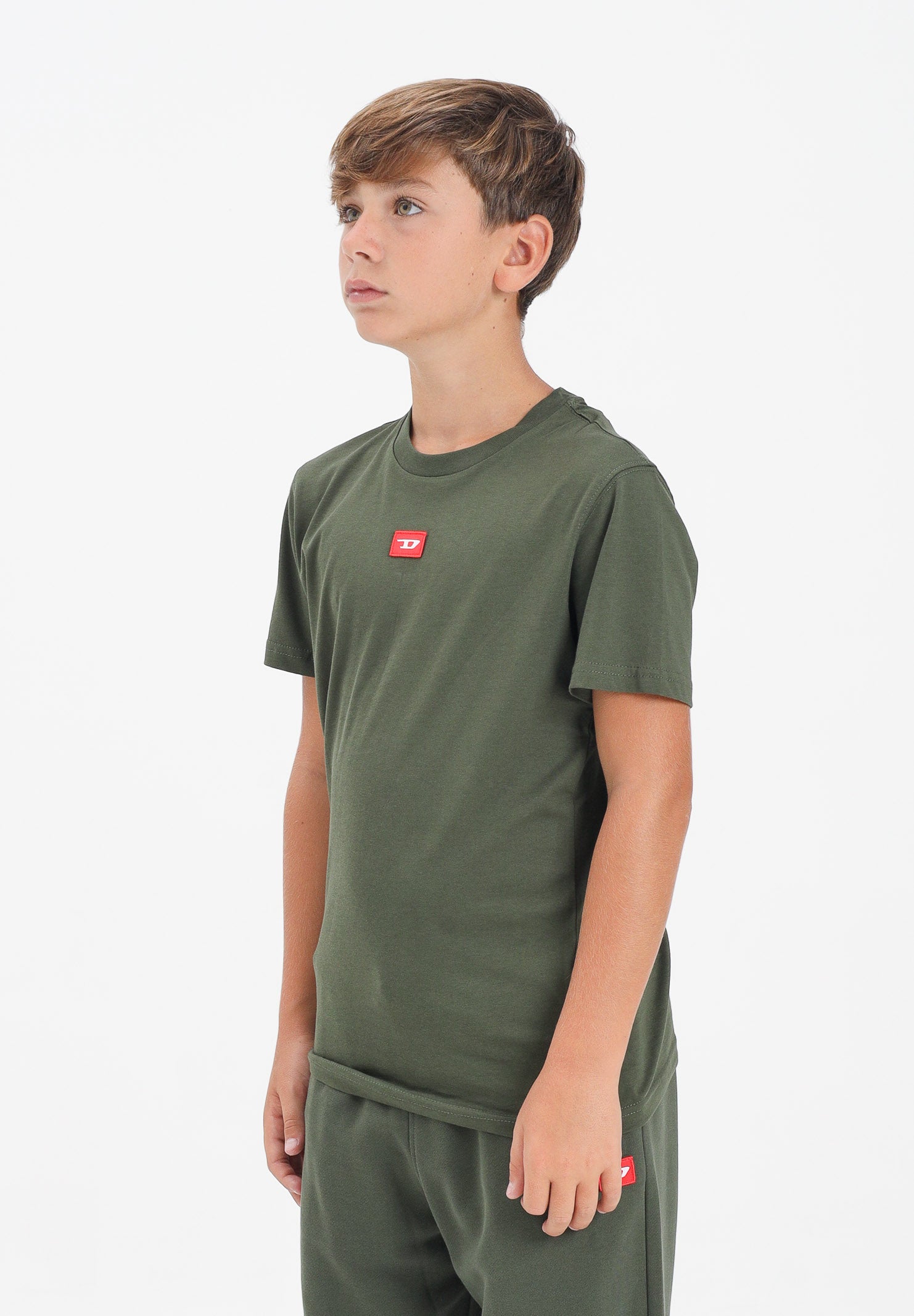 DIESEL T-shirt a manica corta verde militare per donna, ragazzi e bambini con logo J025010GRAI K513 DIESEL 