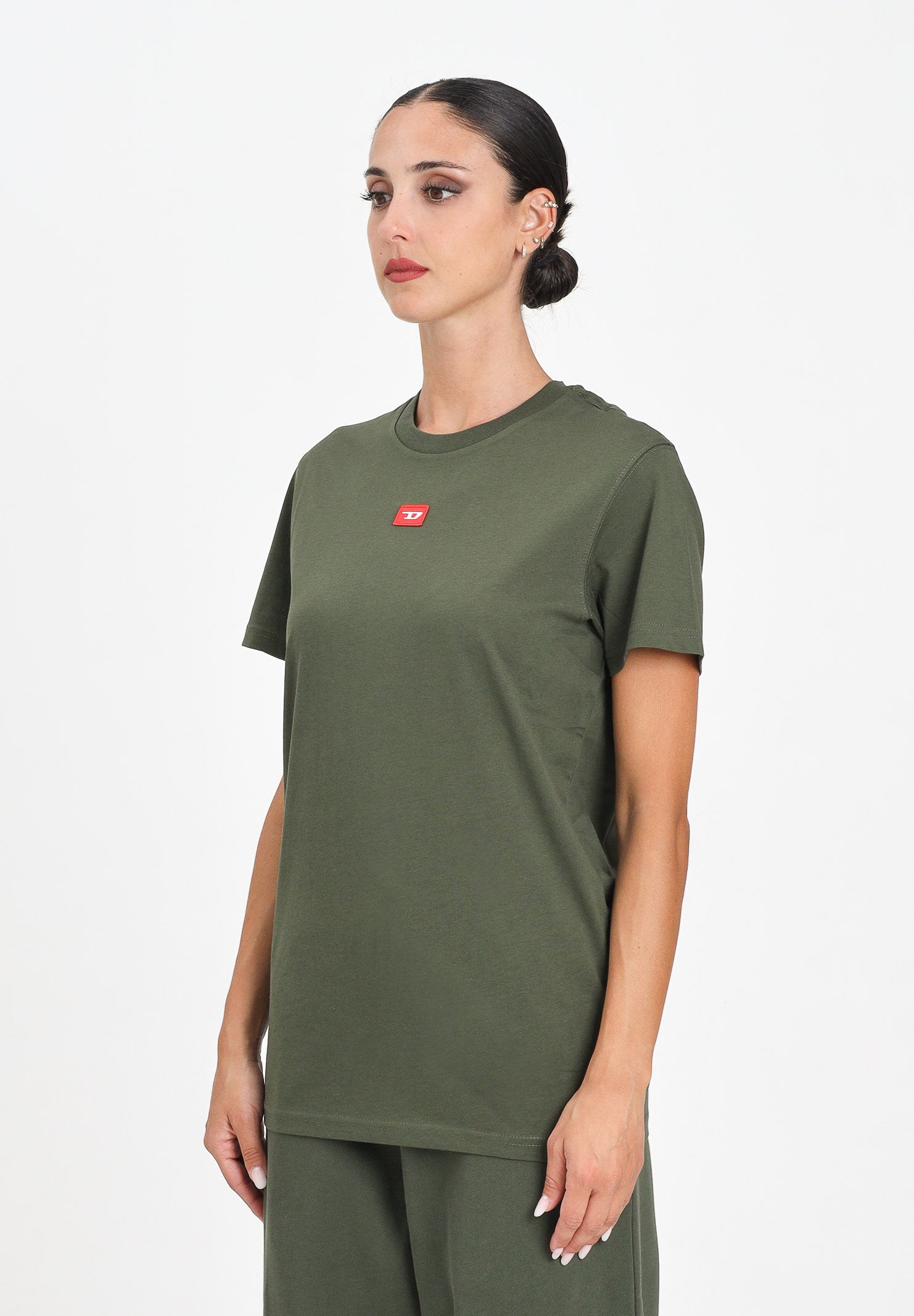 DIESEL T-shirt a manica corta verde militare per donna, ragazzi e bambini con logo J025010GRAI K513 DIESEL 