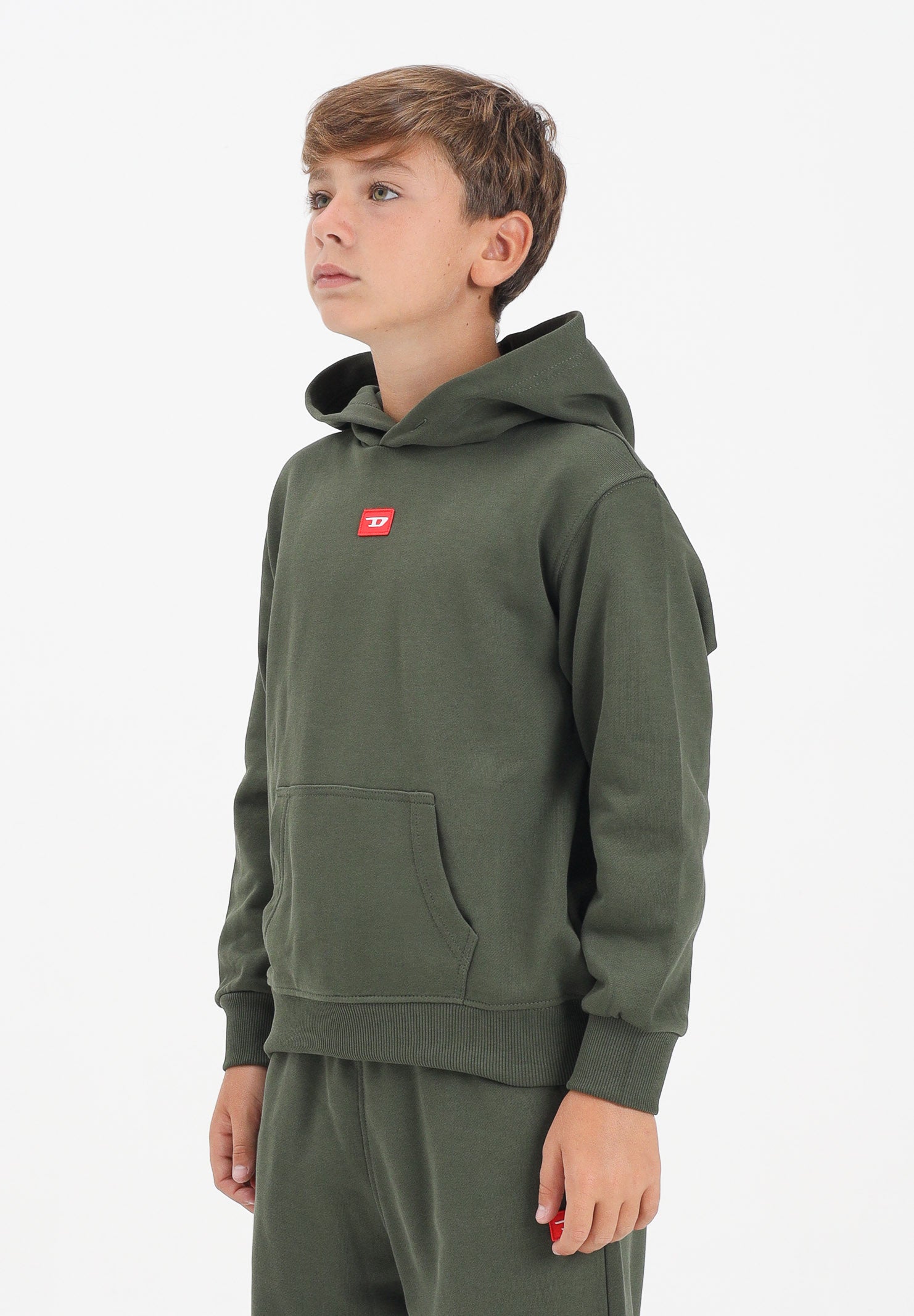 DIESEL Felpa con cappuccio verde militare per donna, ragazzi e bambini rifinita da patch D J025020GEAD K513 DIESEL 