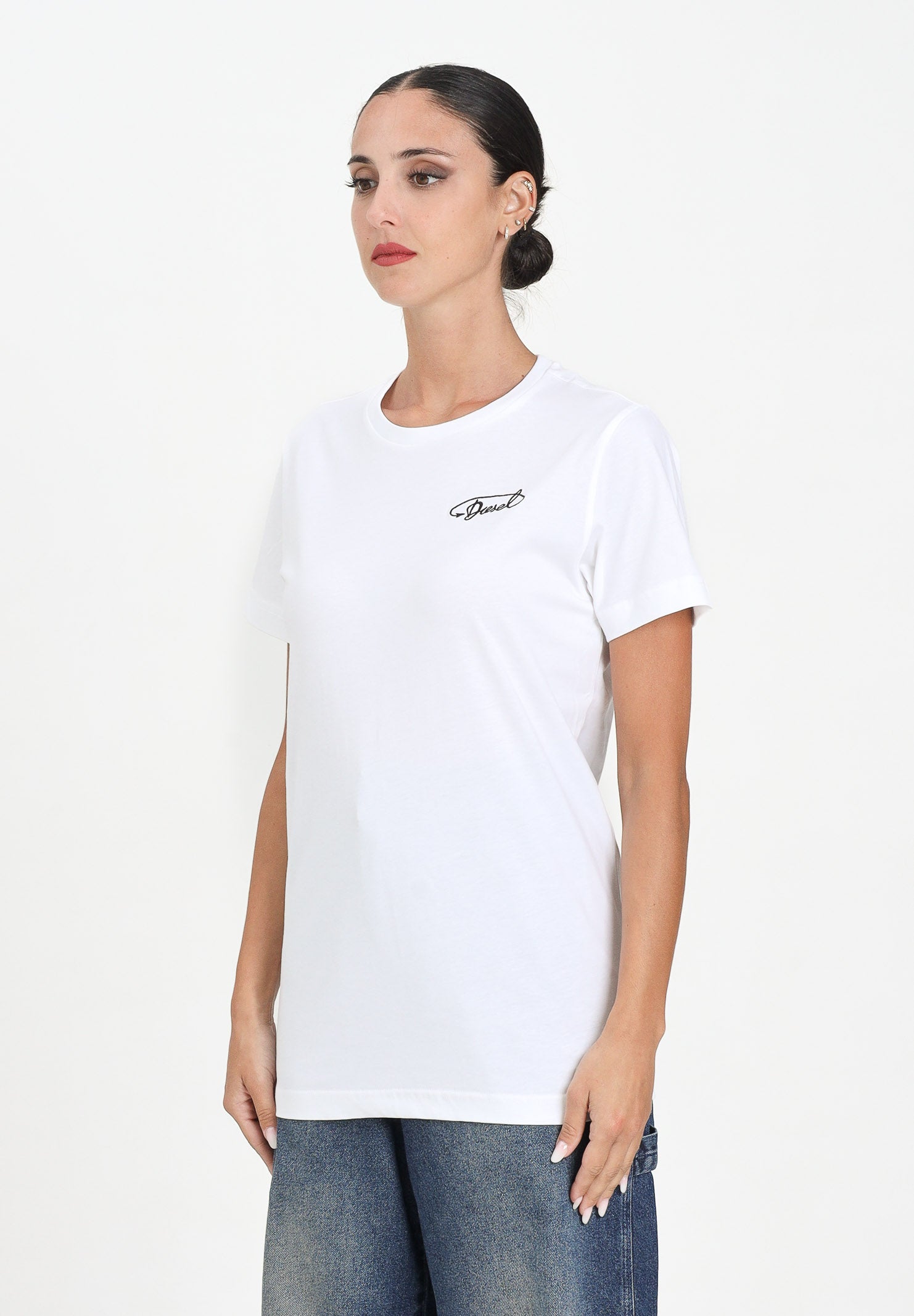 DIESEL T-shirt a manica corta bianca per donna, ragazzi e bambini con logo Diesel J025260CATM K100 DIESEL 