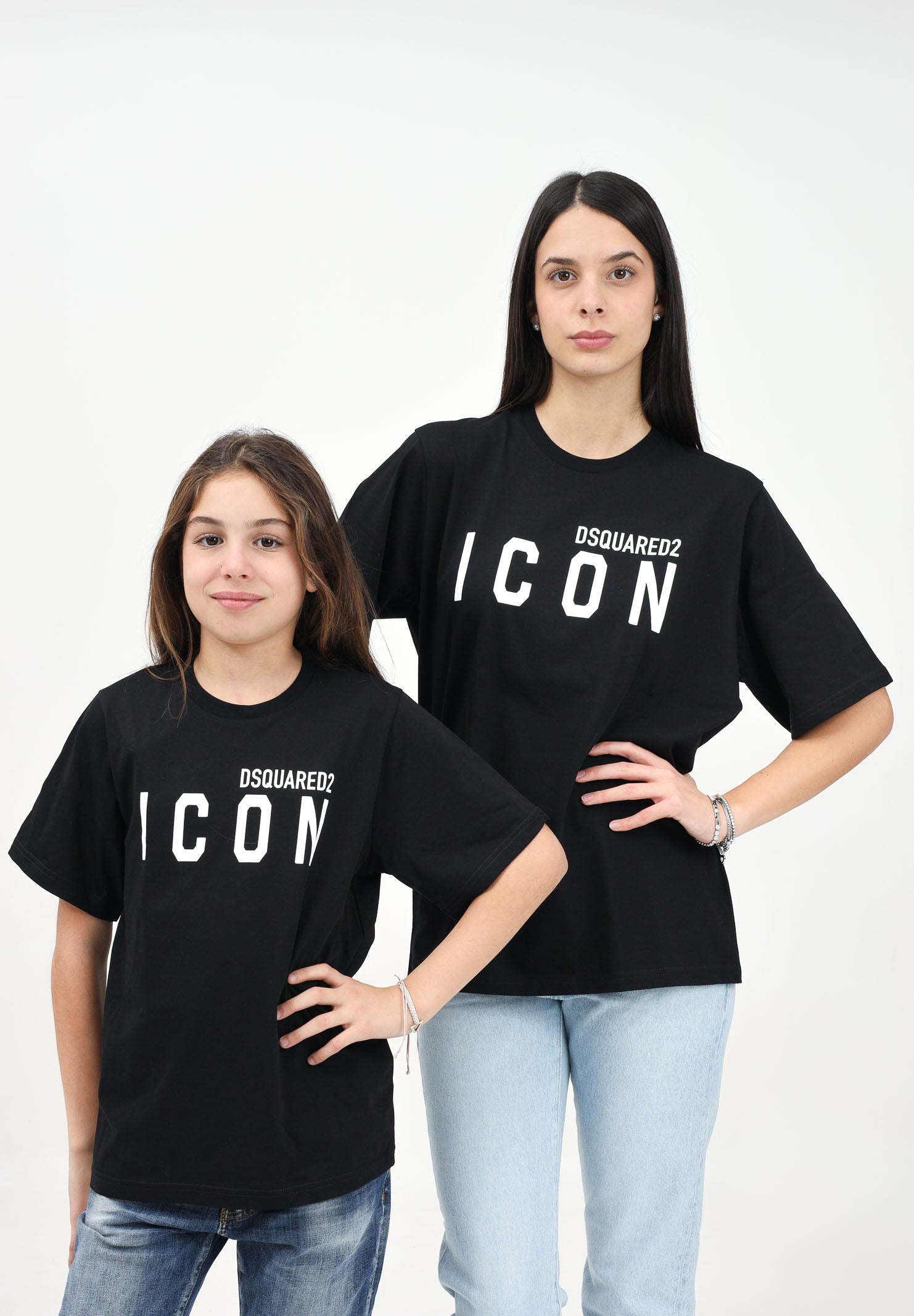 DSQUARED2 T-shirt a manica corta nera per donna e bambina con stampa logo DQ2668D004G DQ900 DSQUARED2 