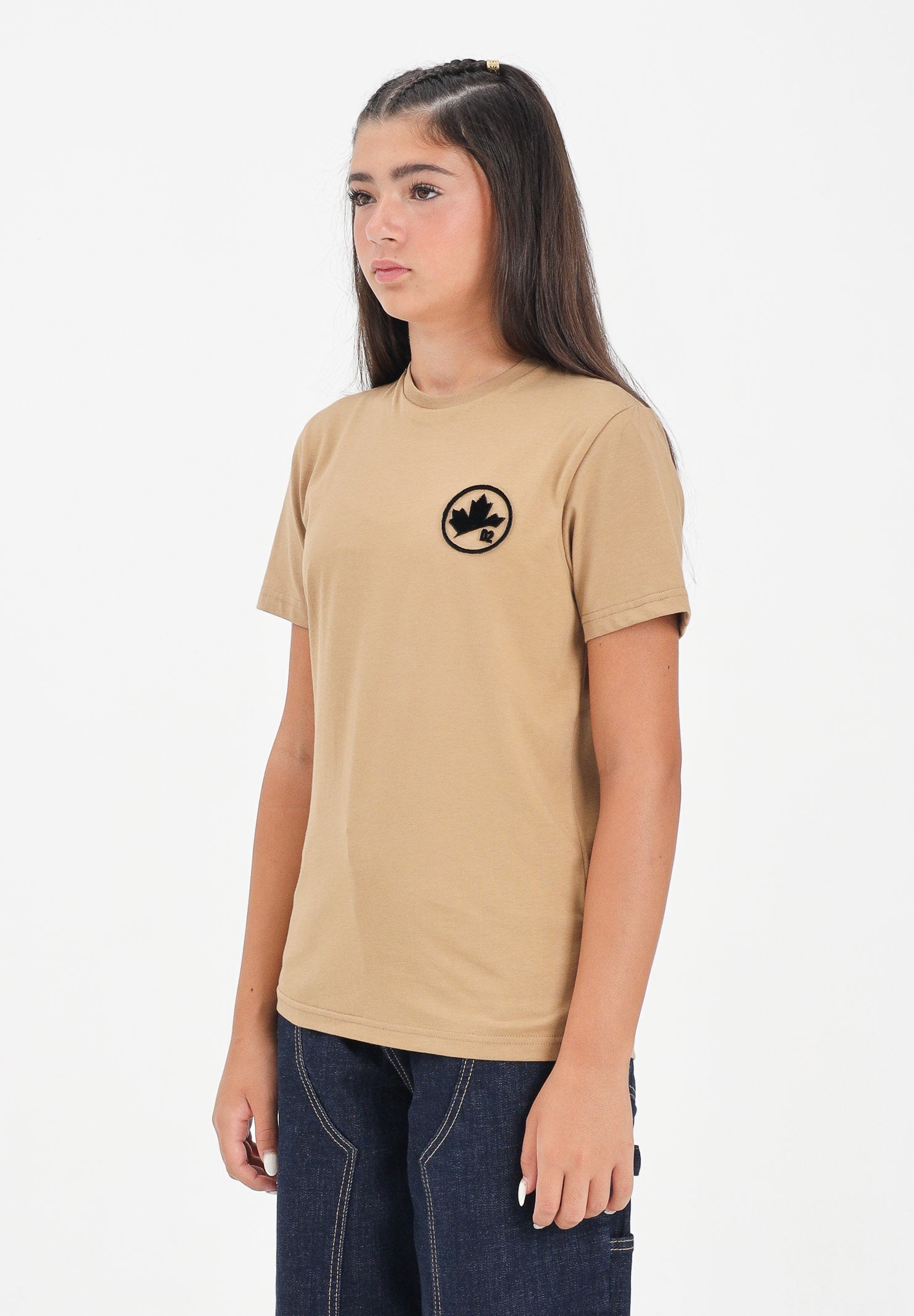 DSQUARED2 T-shirt a manica corta beige per donna, ragazzi e bambini con logo DQ2988D0015 DQ721 DSQUARED2 