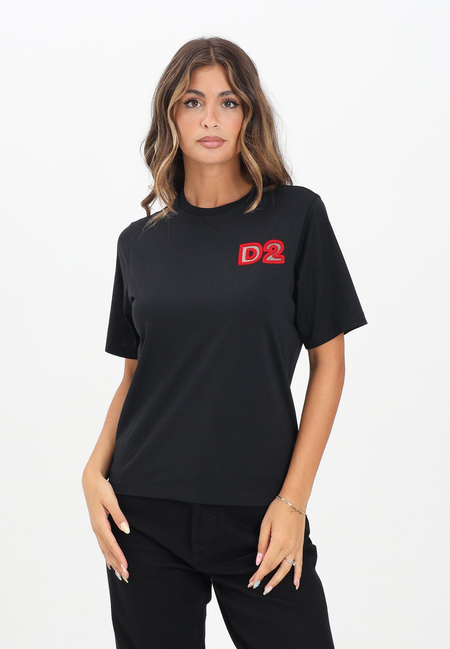 DSQUARED2 T-shirt a manica corta nera per donna, ragazzi e bambini con logo Beads DQ2996D00MM DQ900 DSQUARED2 