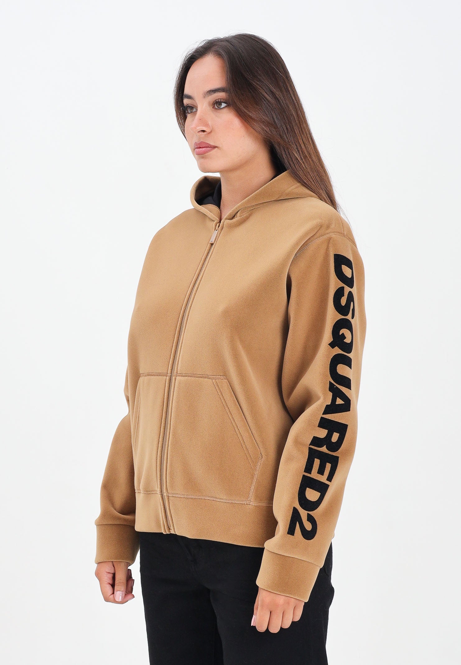 DSQUARED2 Felpa con zip beige per donna, ragazzi e bambini in neoprene floccato DQ3001D0AF8 DQ721 DSQUARED2 