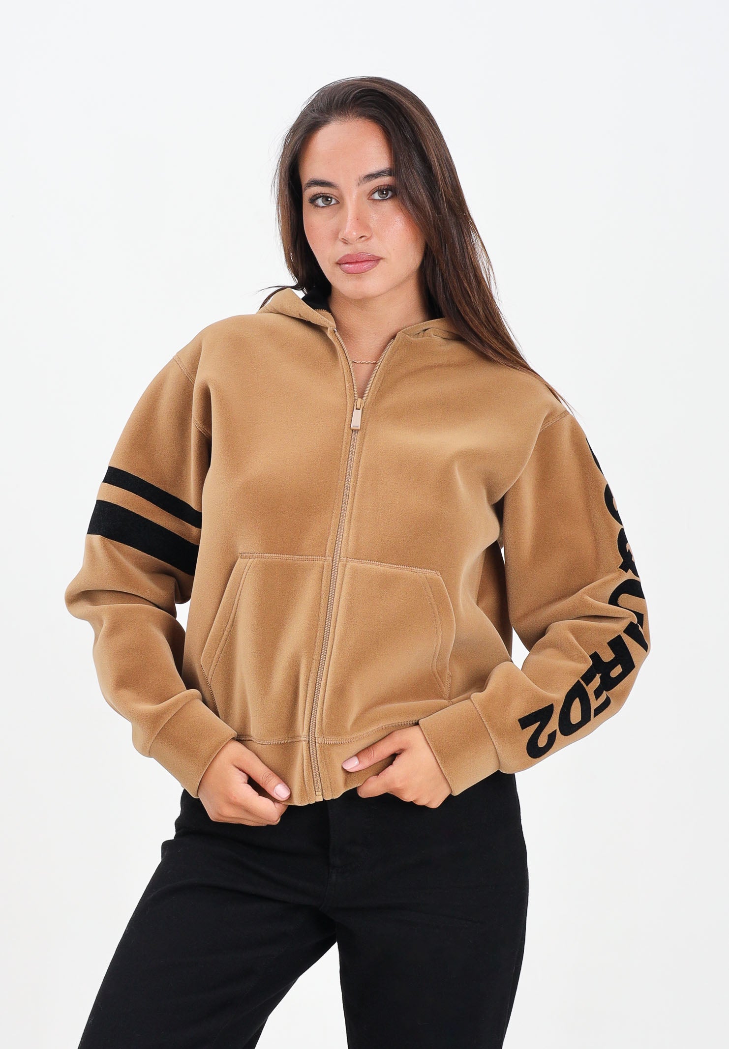 DSQUARED2 Felpa con zip beige per donna, ragazzi e bambini in neoprene floccato DQ3001D0AF8 DQ721 DSQUARED2 