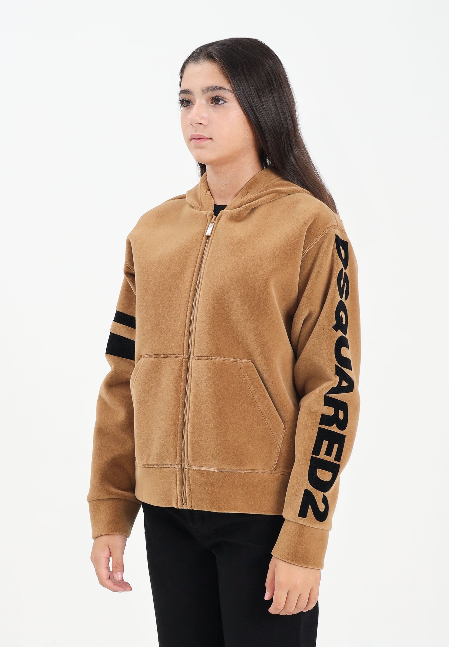 DSQUARED2 Felpa con zip beige per donna, ragazzi e bambini in neoprene floccato DQ3001D0AF8 DQ721 DSQUARED2 