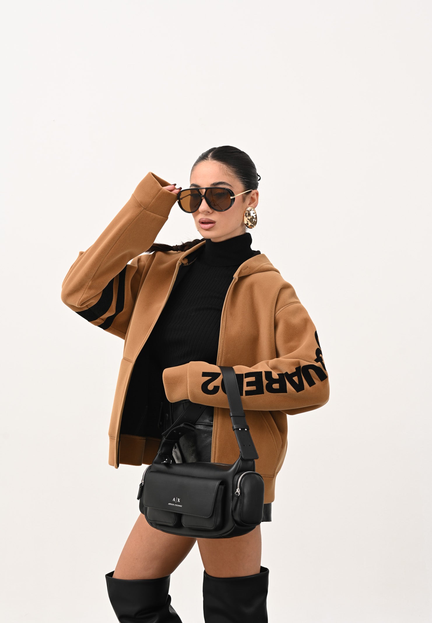 DSQUARED2 Felpa con zip beige per donna, ragazzi e bambini in neoprene floccato DQ3001D0AF8 DQ721 DSQUARED2 