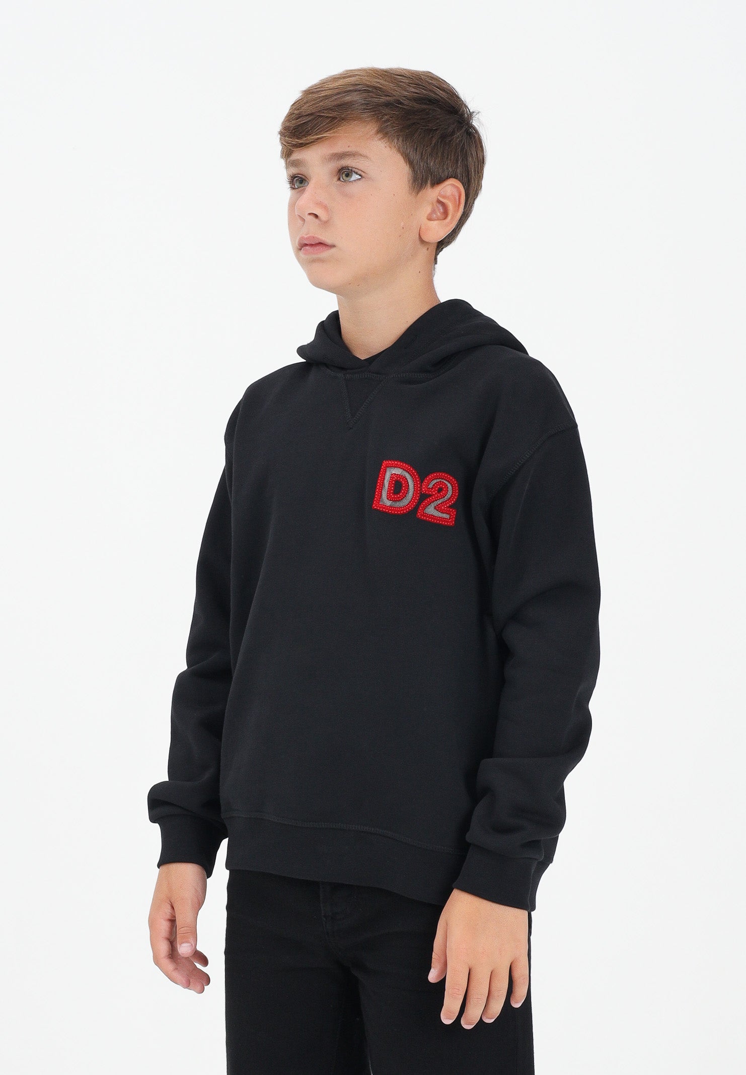 DSQUARED2 Felpa con cappuccio nera per donna, ragazzi e bambini con logo Beads DQ3016D009B DQ900 DSQUARED2 