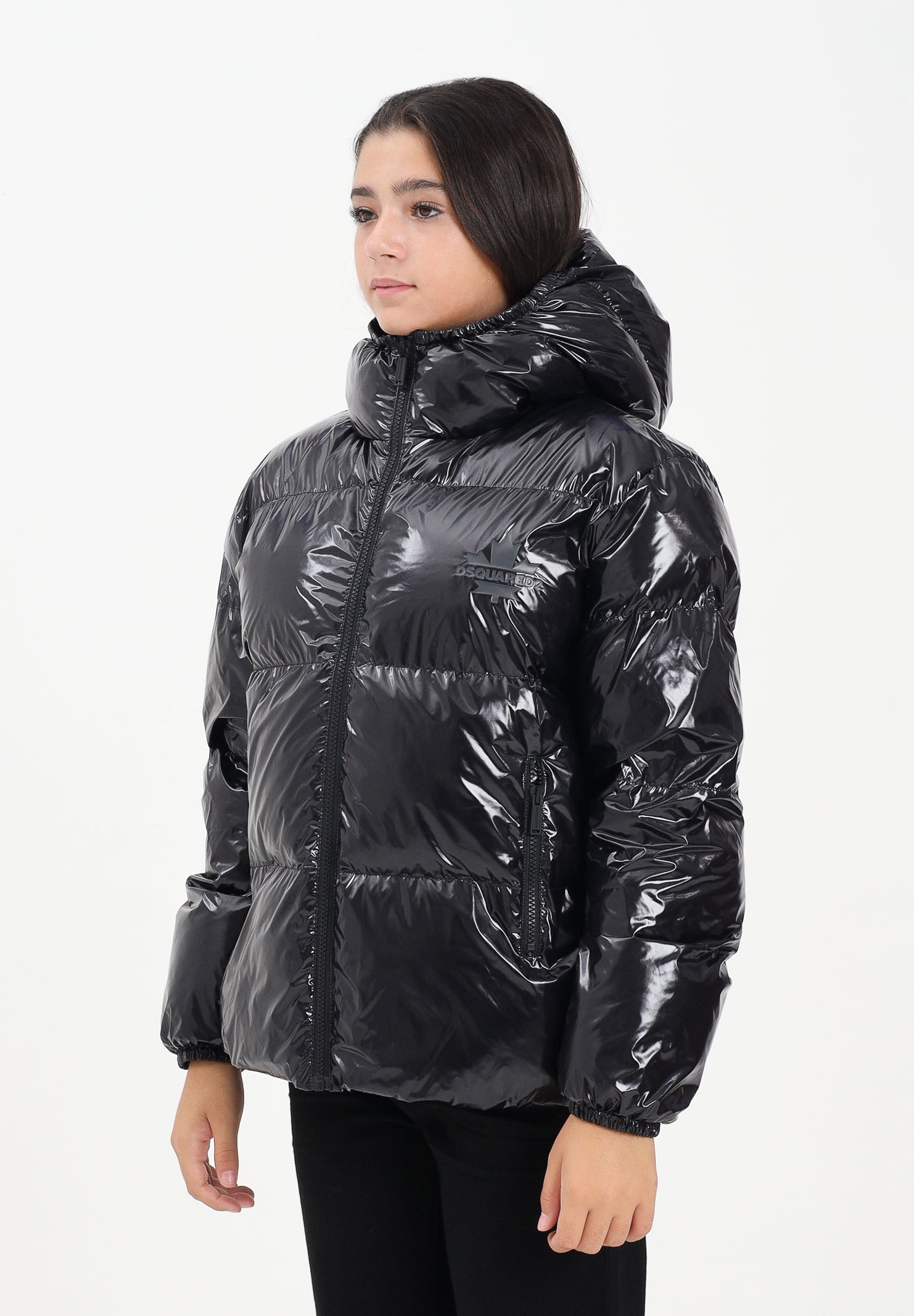 DSQUARED2 Piumino nero per donna, ragazzi e bambini con logo Maple Leaf DQ3042D0ADY DQ900 DSQUARED2 