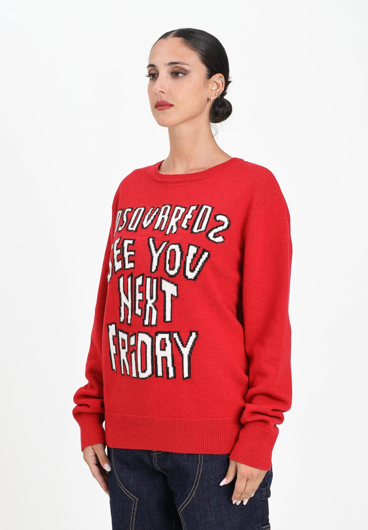 DSQUARED2 Maglioncino girocollo rosso per donna, ragazzi e bambini con lettering DQ3067D0AFE DQ423 DSQUARED2 