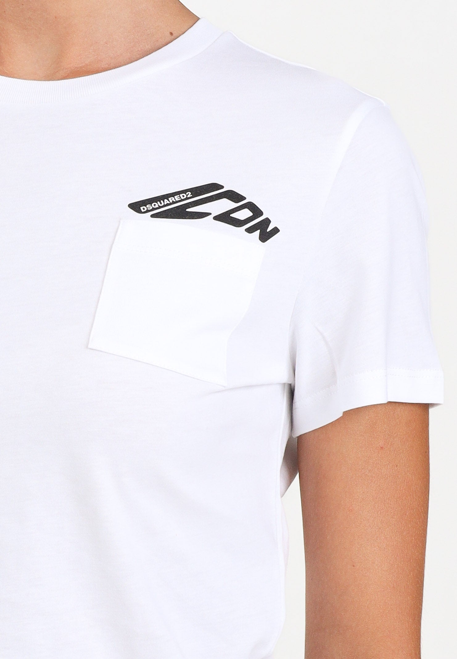 DSQUARED2 T-shirt a manica corta bianca per donna e ragazze con taschino DQ3137D00XM DQ100 DSQUARED2 