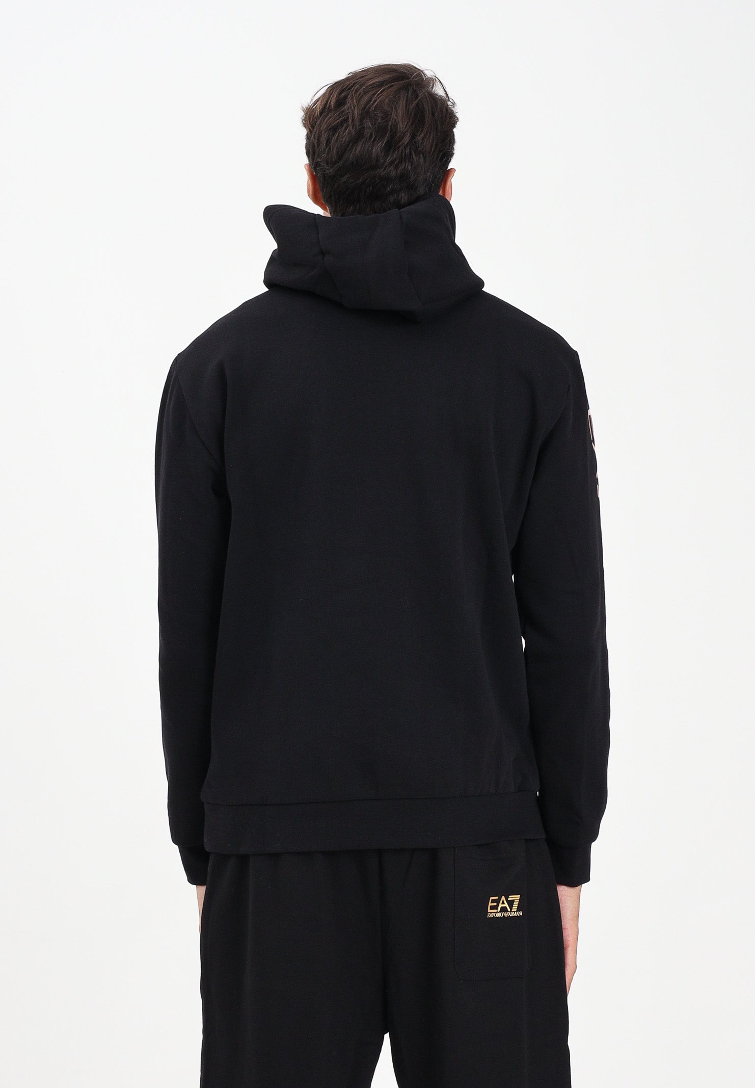 EA7 Felpa con cappuccio nera da uomo caratterizzata da stampa logo 7M000570AF10377 MC004 EA7 