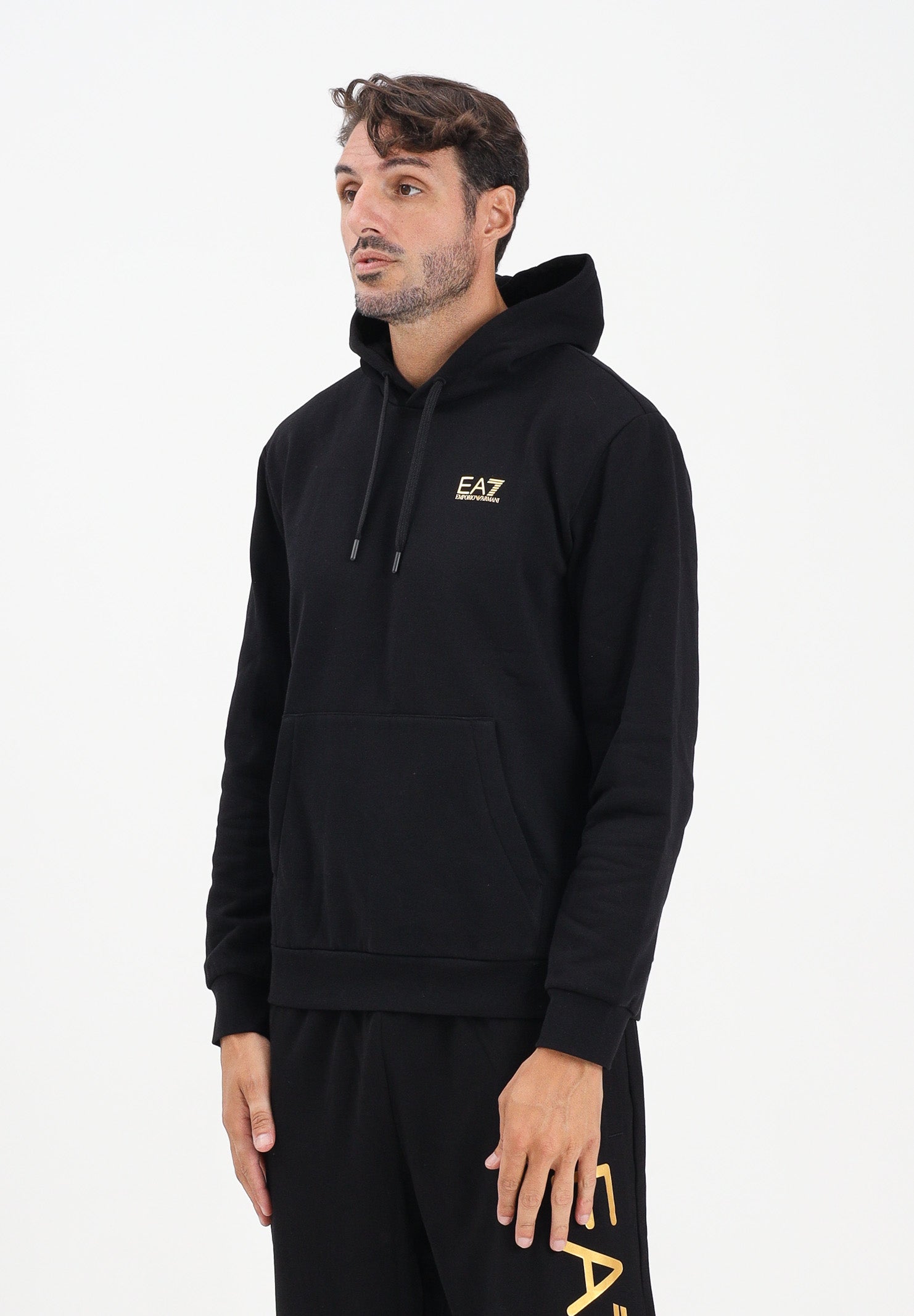 EA7 Felpa con cappuccio nera da uomo caratterizzata da stampa logo 7M000570AF10377 MC004 EA7 