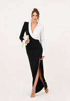 ELISABETTA FRANCHI Abito lungo nero e bianco da donna con dettagli camicia ABR0557E2 222 ELISABETTA FRANCHI 