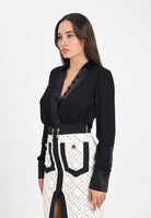 ELISABETTA FRANCHI Body a manica lunga nero da donna in georgette di viscosa e raso CB00356E2 110 ELISABETTA FRANCHI 