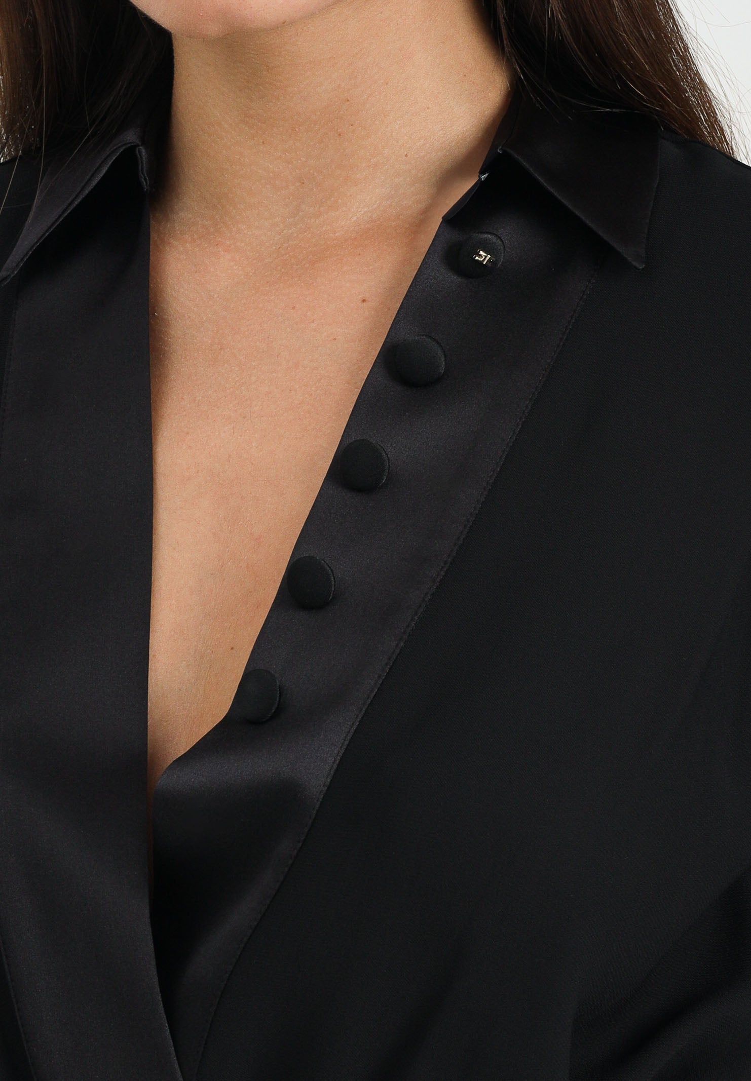ELISABETTA FRANCHI Body a manica lunga nero da donna in georgette di viscosa e raso CB00356E2 110 ELISABETTA FRANCHI 