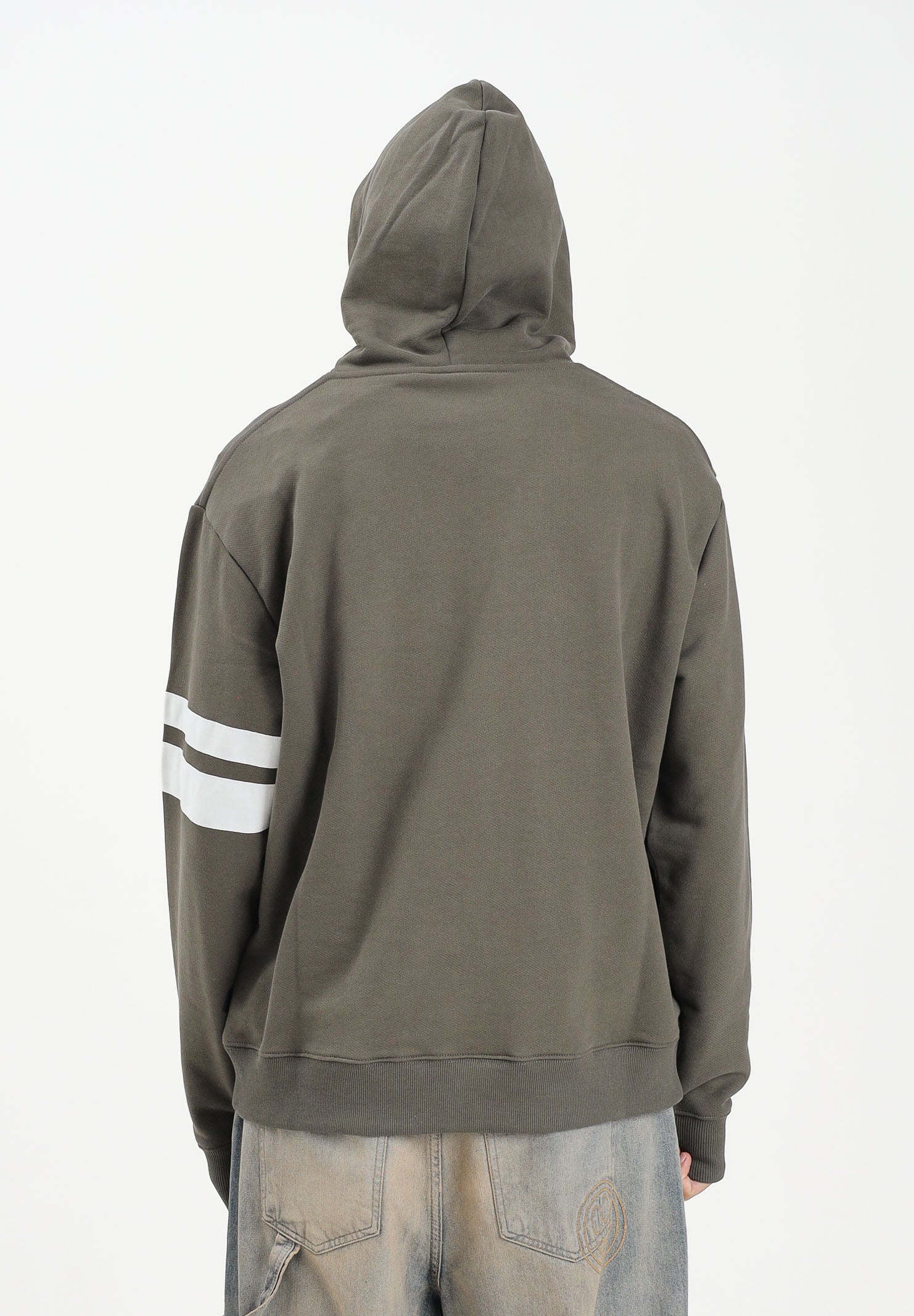 GCDS Felpa con cappuccio verde militare per uomo e donna con logo e bande a contrasto B1XM1901JI0 88 GCDS 