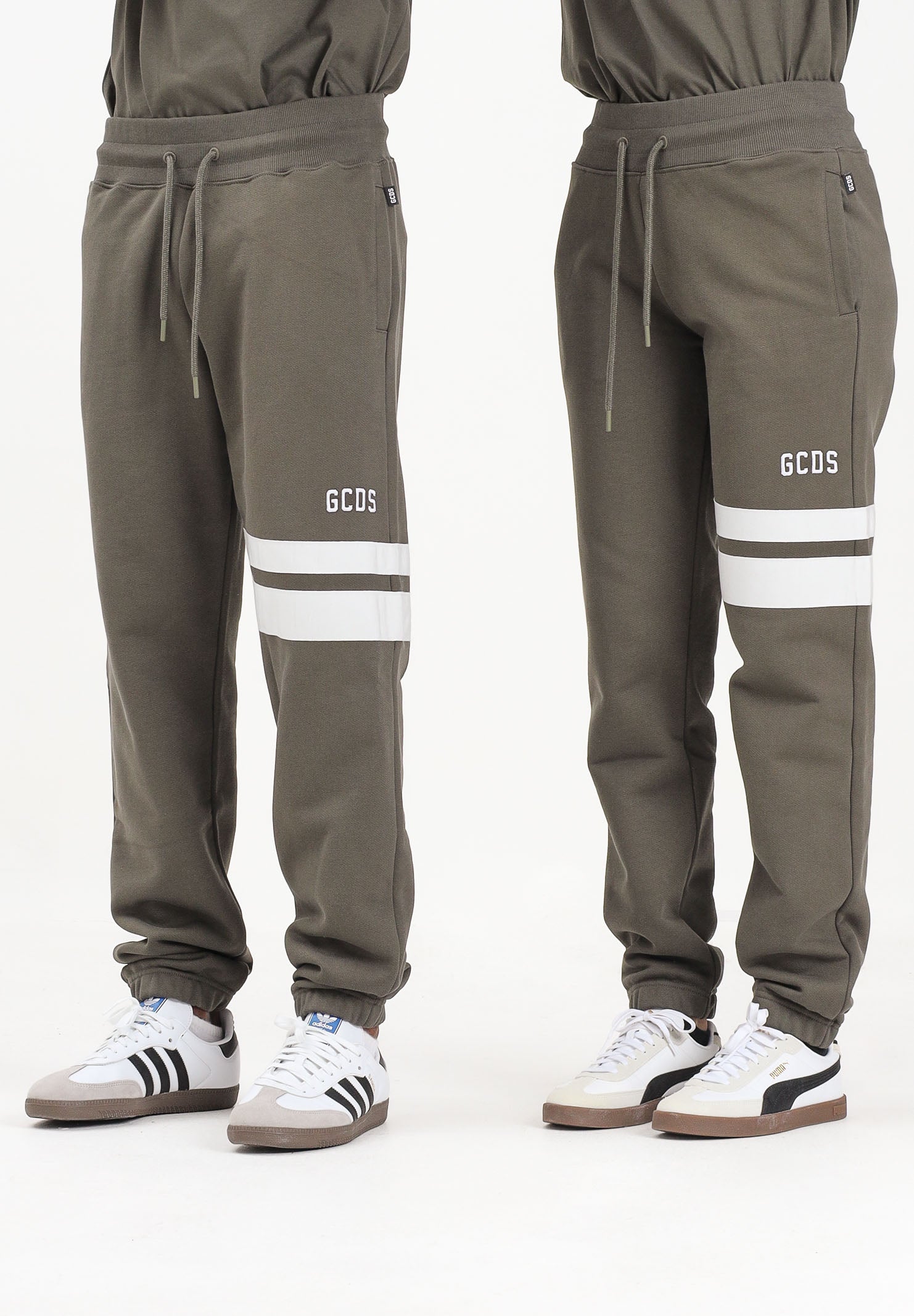 GCDS Pantalone sportivo verde militare per uomo e donna con dettagli a contrasto B1XM3002JI0 88 GCDS 