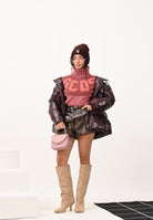 GCDS Maglione a collo alto rosa da donna con intarsio logo GCDS B2CW1603KJ3 42 GCDS 