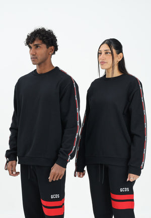 GCDS Felpa girocollo nera per uomo e donna con bande logate B2EM1501JD1 99 GCDS 