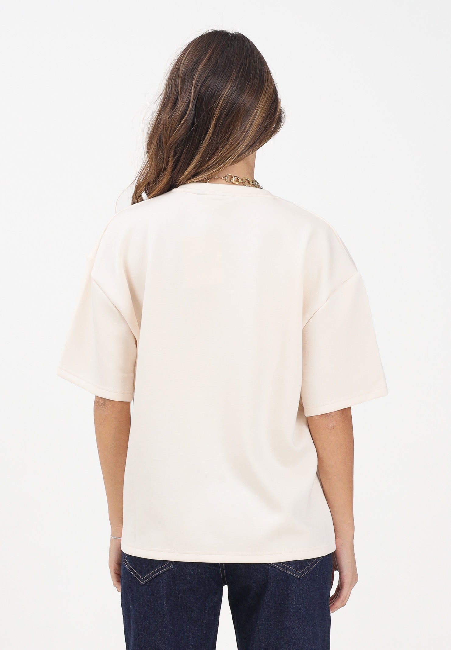 GCDS T-shirt a manica corta panna da donna con stampa logo B2EW2306JJ3 15 GCDS 