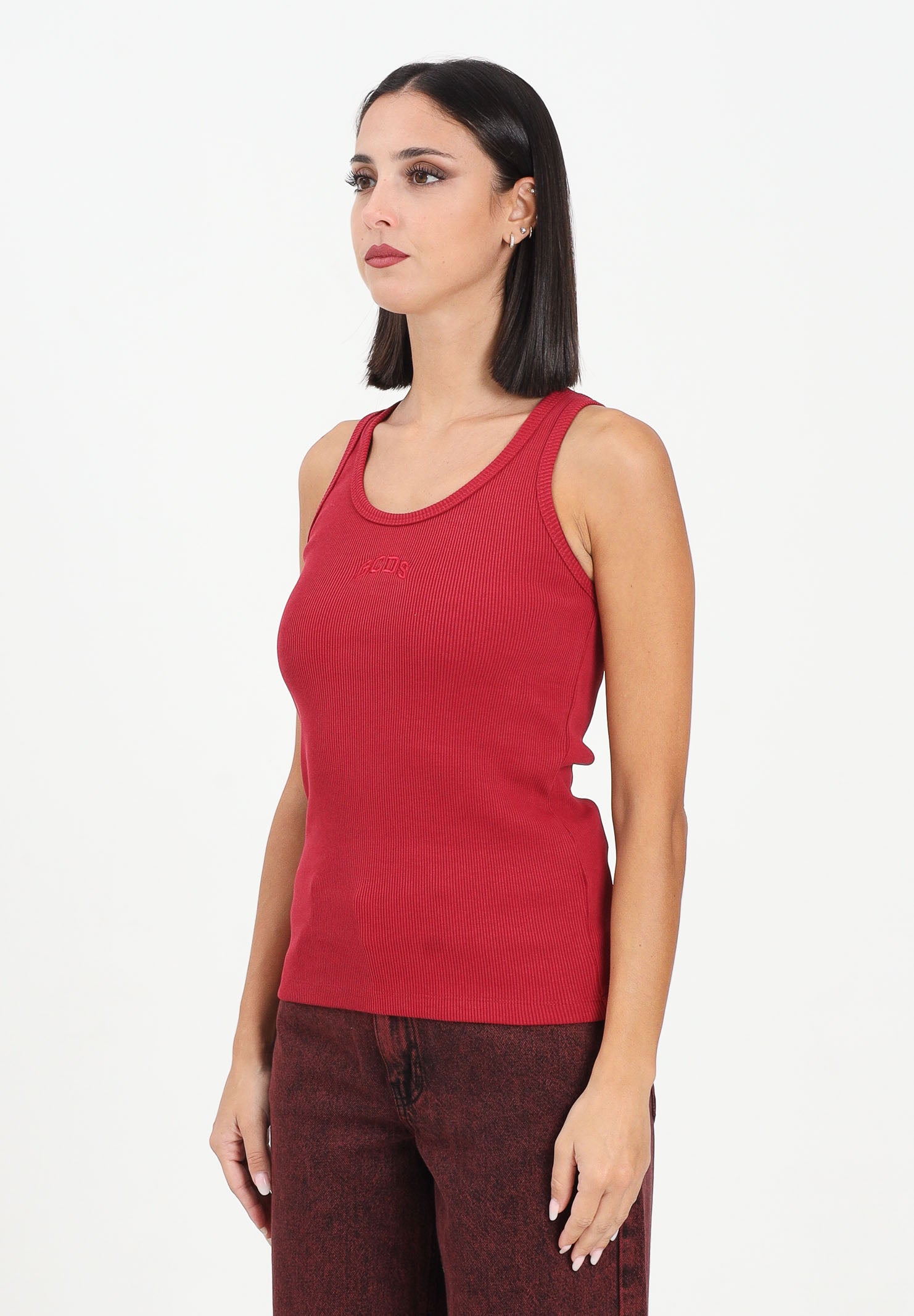 GCDS Canotta bordeaux da donna con logo B2EW2801JA2 49 GCDS 