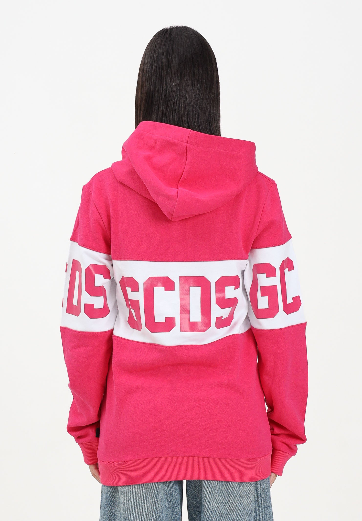 GCDS Felpa con cappuccio fucsia per donna, ragazze e bambine rifinita da stampa logo B2JU1926BA2 59 GCDS 