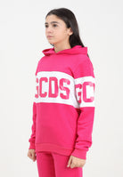 GCDS Felpa con cappuccio fucsia per donna, ragazze e bambine rifinita da stampa logo B2JU1926BA2 59 GCDS 