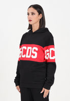 GCDS Felpa con cappuccio nera per donna, ragazze e bambini rifinita da stampa logo B2JU1926BA2 99 GCDS 