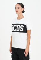 GCDS T-shirt a manica corta bianca per donna, ragazzi e bambini con fascia nera logata B2JU2329JF1 15 GCDS 