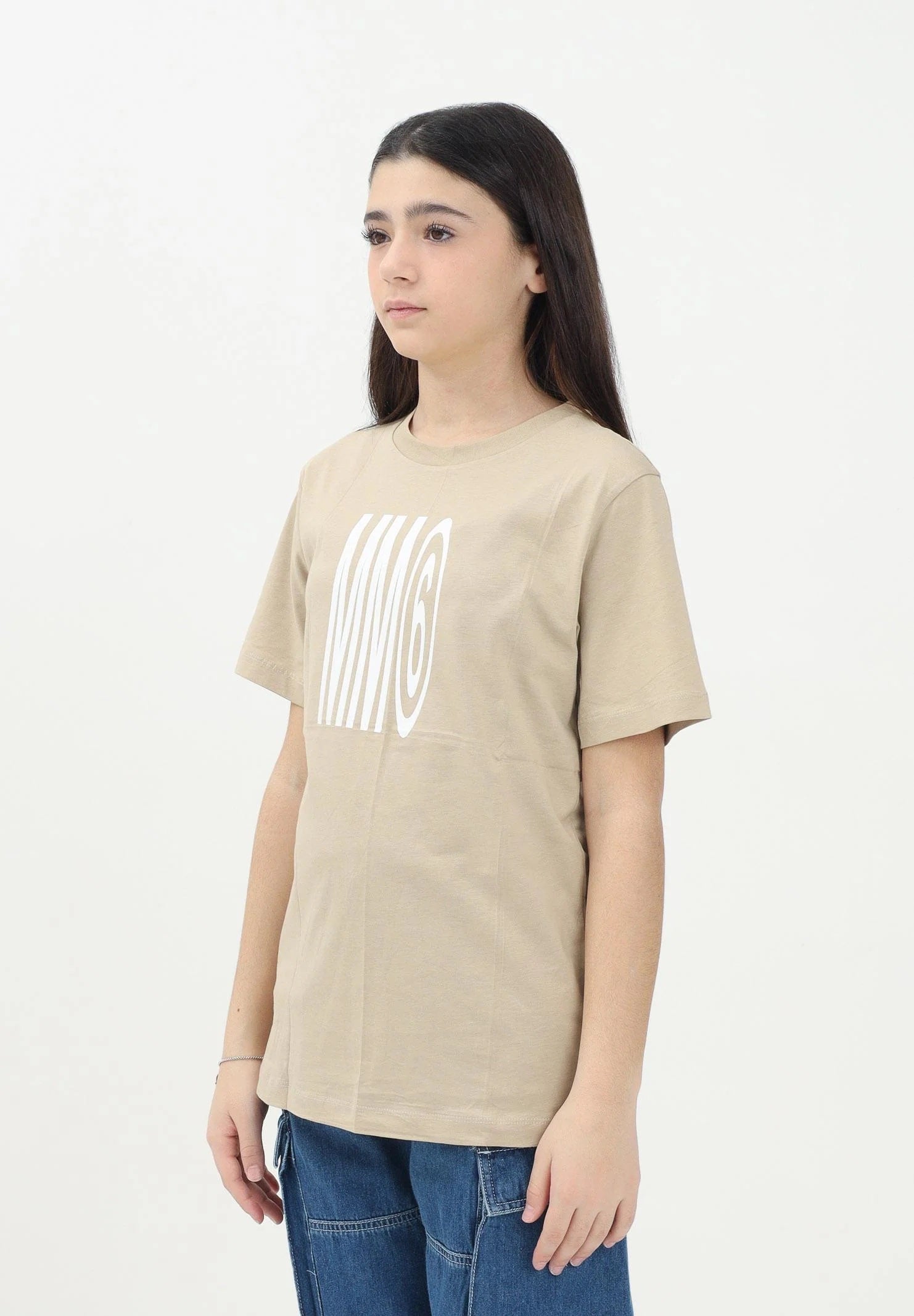 MAISON MARGIELA T-shirt a manica corta beige per donna, ragazzi e bambini con logo MM6 M60807MM04I BE MAISON MARGIELA 