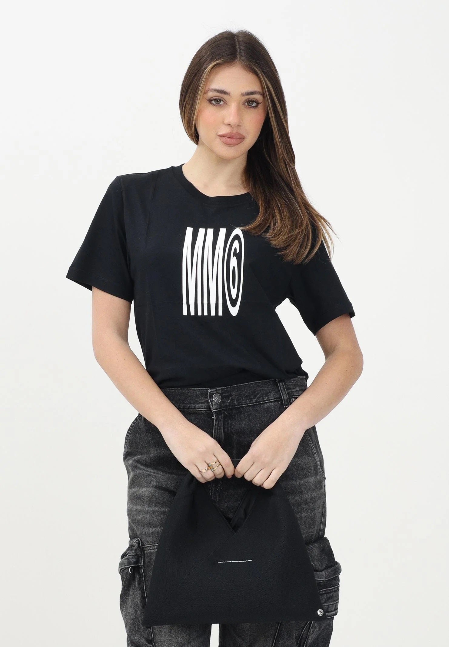 MAISON MARGIELA T-shirt a manica corta nera per donna, ragazzi e bambini con logo MM6 M60807MM04I NE MAISON MARGIELA 