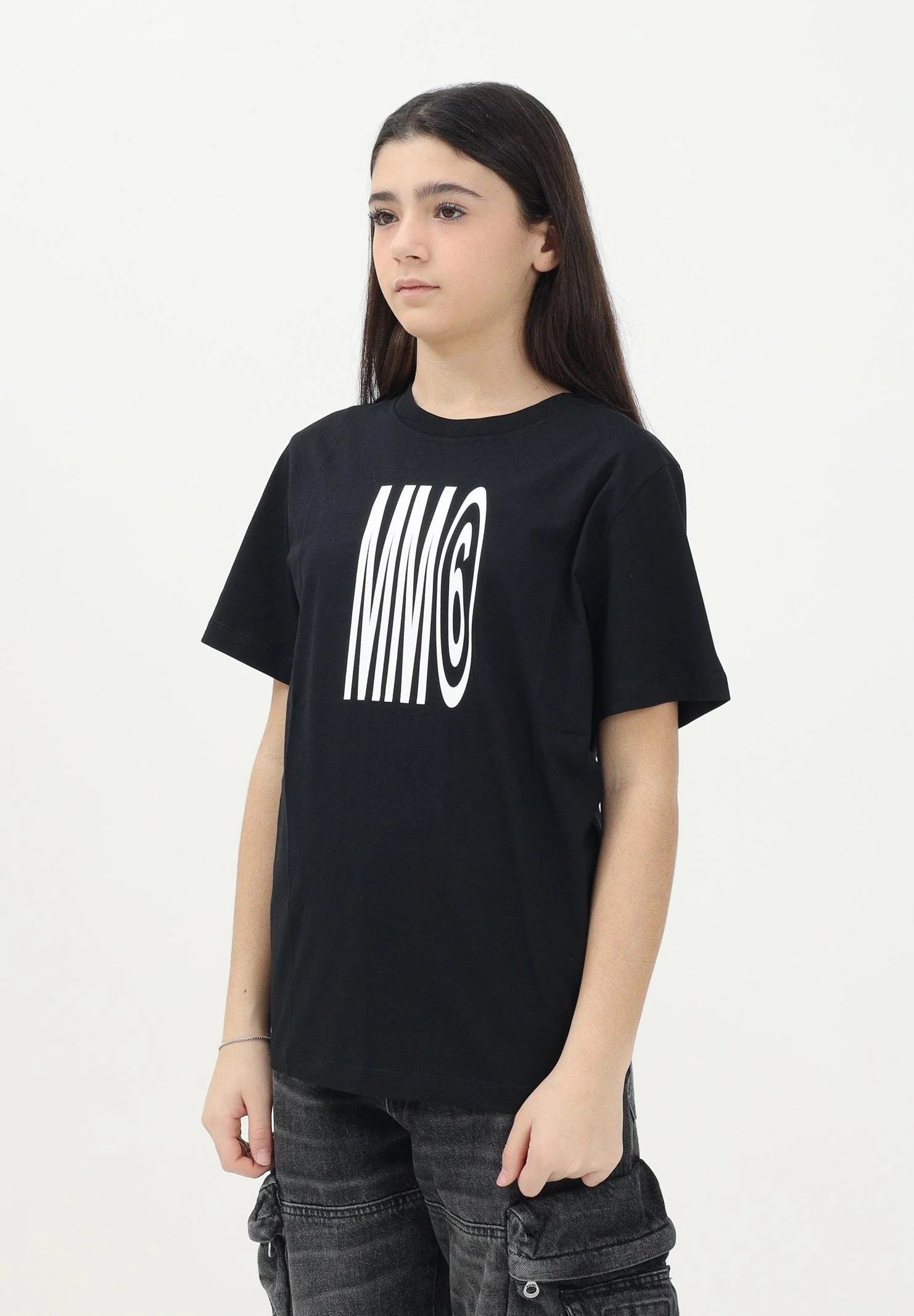 MAISON MARGIELA T-shirt a manica corta nera per donna, ragazzi e bambini con logo MM6 M60807MM04I NE MAISON MARGIELA 