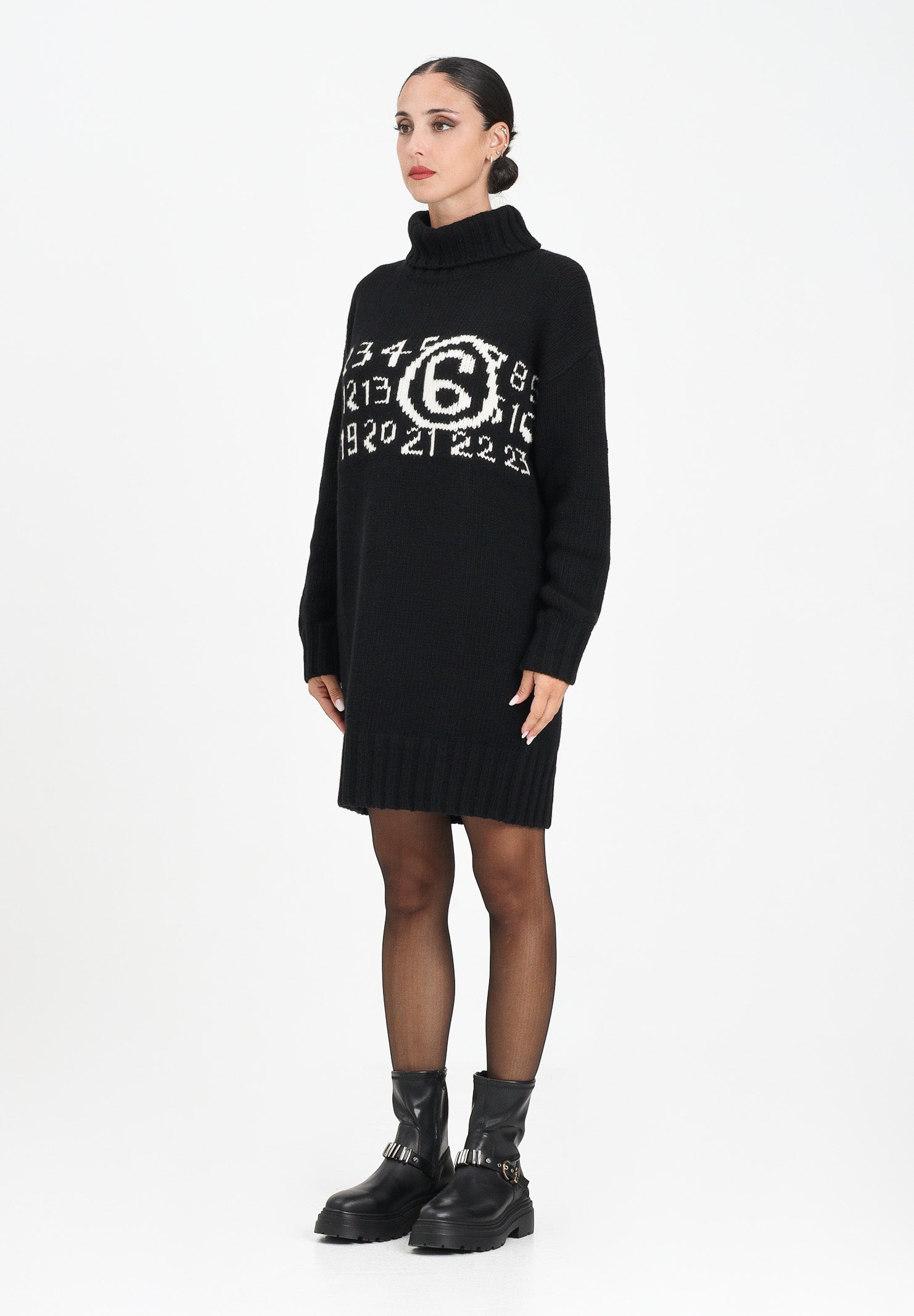 MAISON MARGIELA Abito corto nero per donna e ragazza con maxi logo M60848MM06M M6900 MAISON MARGIELA 