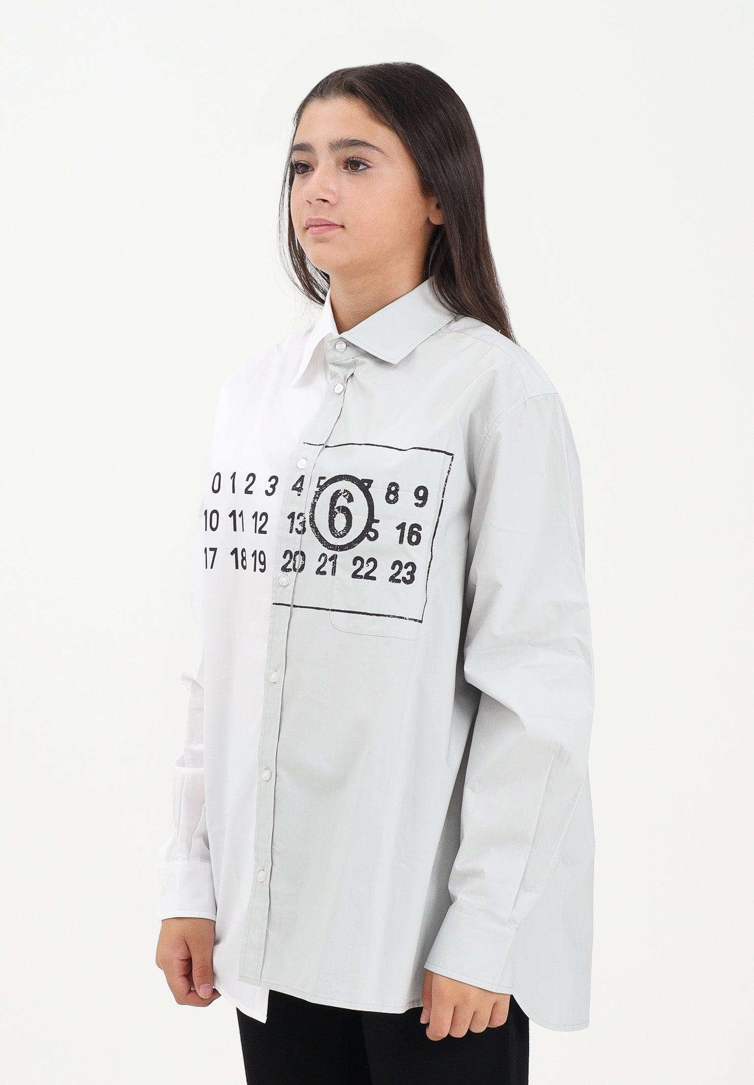 MAISON MARGIELA Camicia a manica lunga bianca e grigia per donna, ragazzi e bambini con stampa logo M60860MM014 M6C36 MAISON MARGIELA 