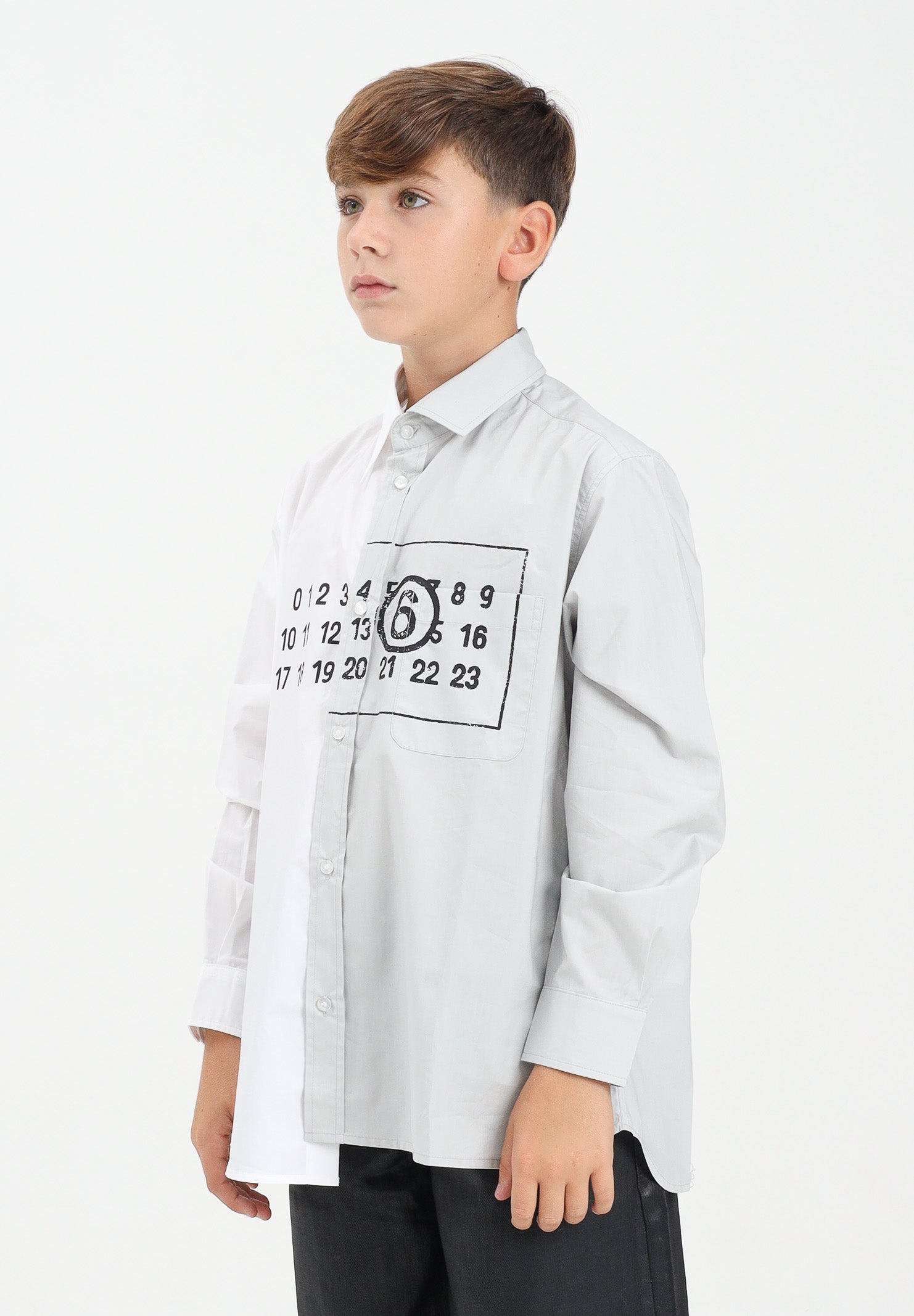MAISON MARGIELA Camicia a manica lunga bianca e grigia per donna, ragazzi e bambini con stampa logo M60860MM014 M6C36 MAISON MARGIELA 