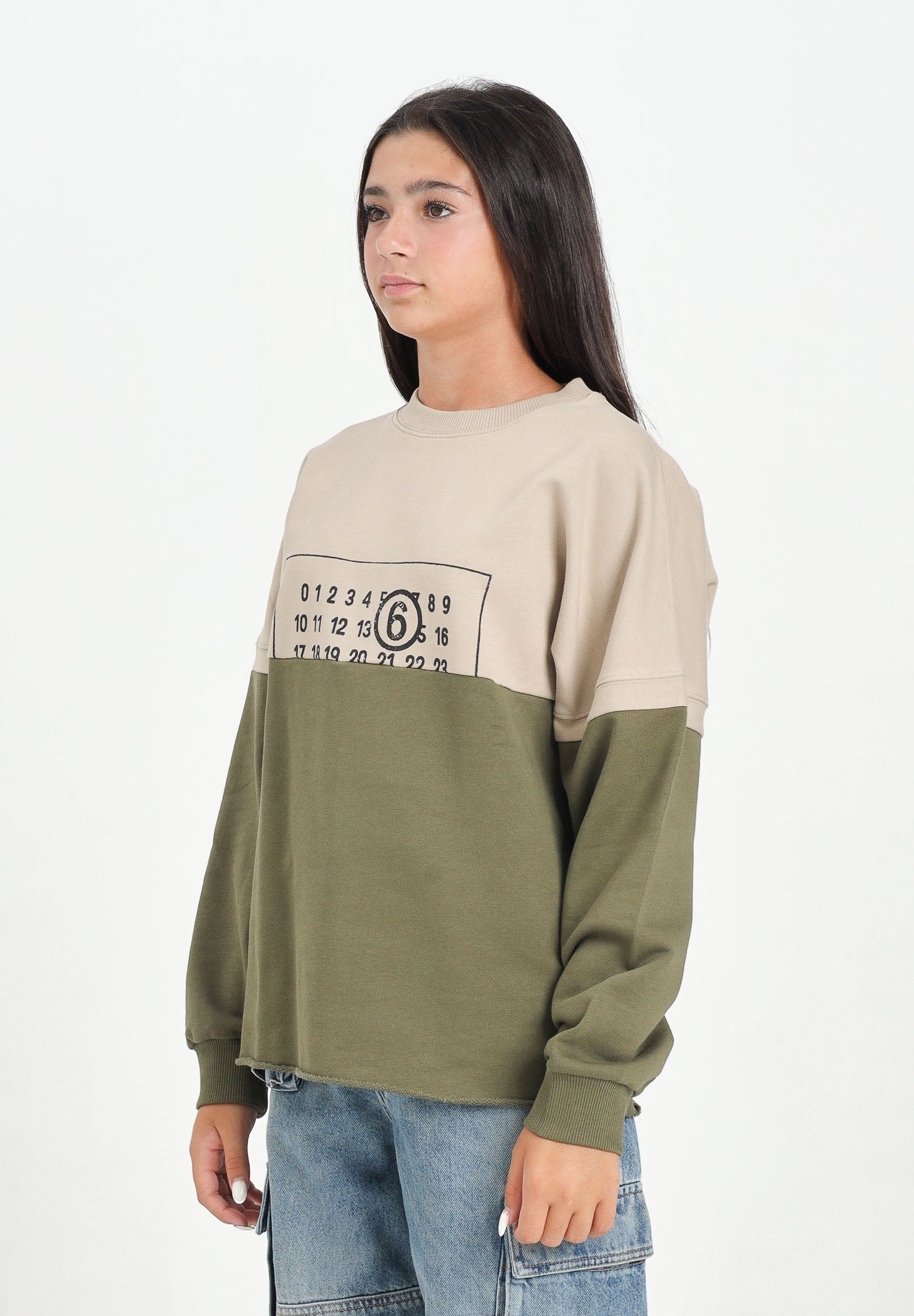 MAISON MARGIELA Felpa girocollo beige e verde per donna, ragazzi e bambini caratterizzata da una costruzione re-cut M60870MM04H M6C38 MAISON MARGIELA 
