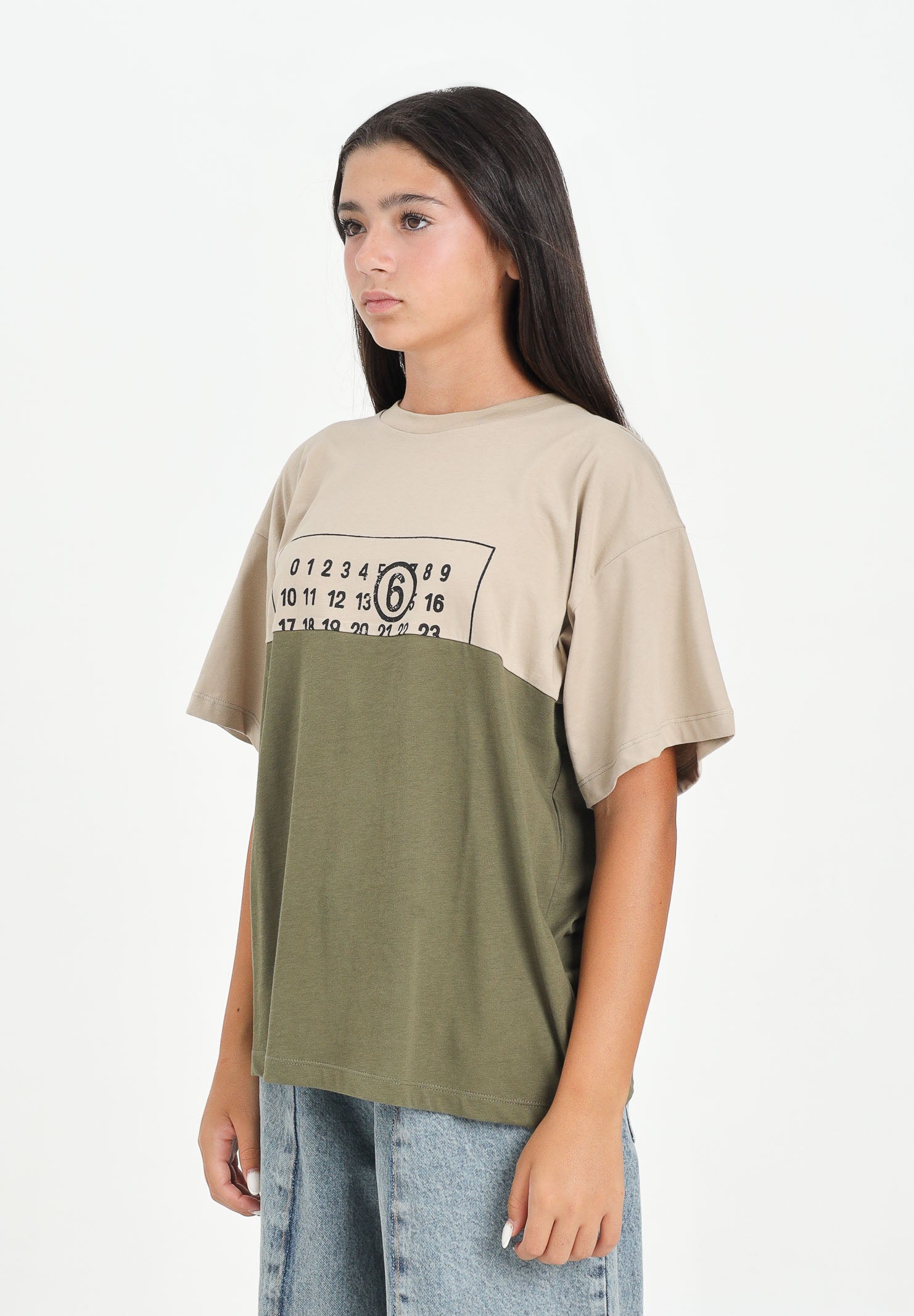 MAISON MARGIELA T-shirt a manica corta beige e verde per donna, ragazzi e bambini caratterizzata da una costruzione re-cut M60876MM04I M6C38 MAISON MARGIELA 