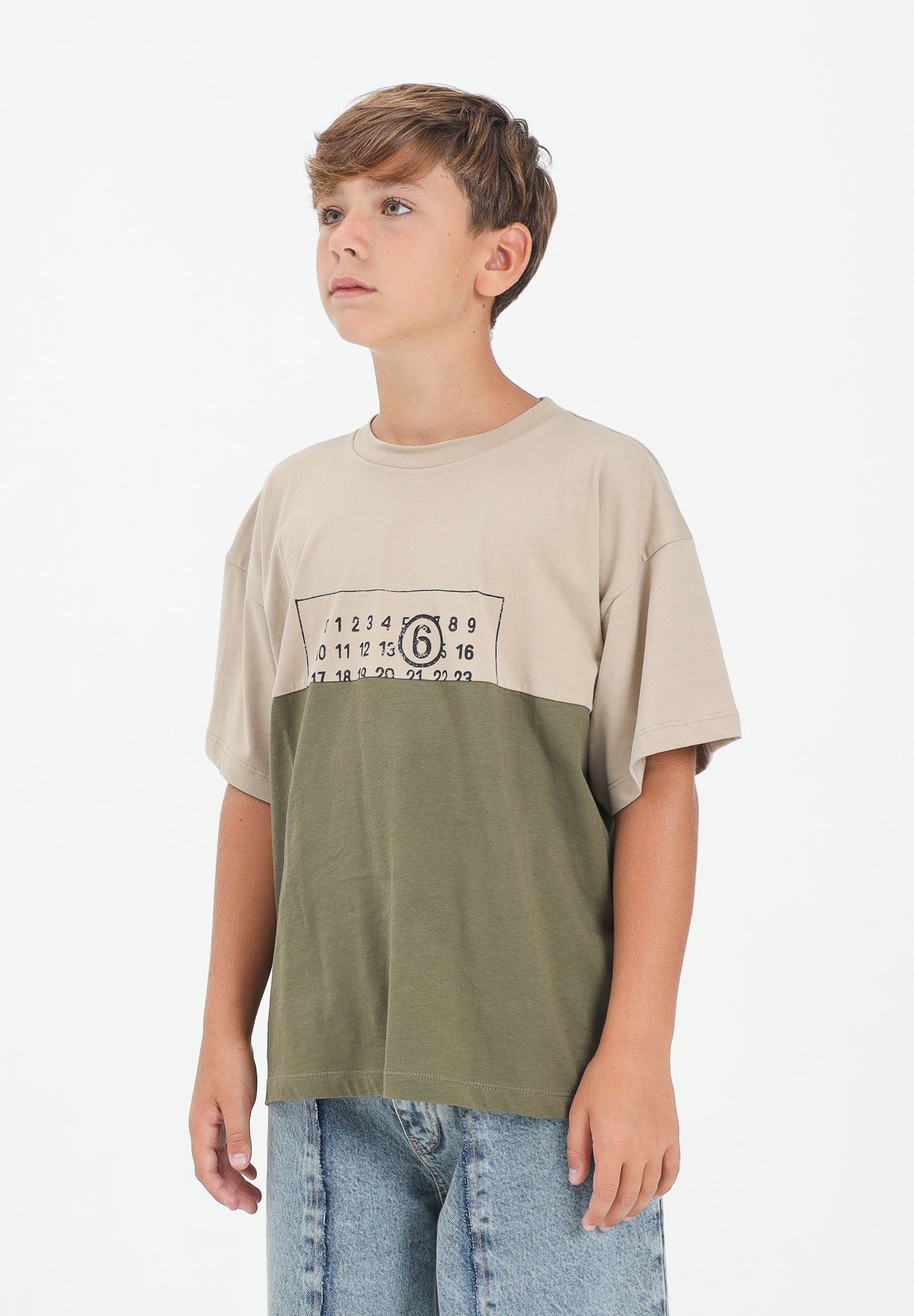 MAISON MARGIELA T-shirt a manica corta beige e verde per donna, ragazzi e bambini caratterizzata da una costruzione re-cut M60876MM04I M6C38 MAISON MARGIELA 