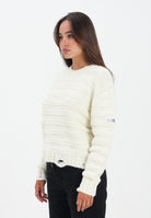 MAISON MARGIELA Maglioncino girocollo panna per donna, ragazzi e bambini in misto lana a coste con rotture<BR/> M60880MM06P M6101 MAISON MARGIELA 
