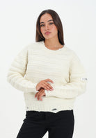 MAISON MARGIELA Maglioncino girocollo panna per donna, ragazzi e bambini in misto lana a coste con rotture<BR/> M60880MM06P M6101 MAISON MARGIELA 