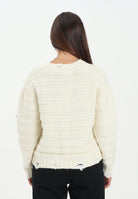 MAISON MARGIELA Maglioncino girocollo panna per donna, ragazzi e bambini in misto lana a coste con rotture<BR/> M60880MM06P M6101 MAISON MARGIELA 