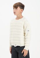 MAISON MARGIELA Maglioncino girocollo panna per donna, ragazzi e bambini in misto lana a coste con rotture<BR/> M60880MM06P M6101 MAISON MARGIELA 