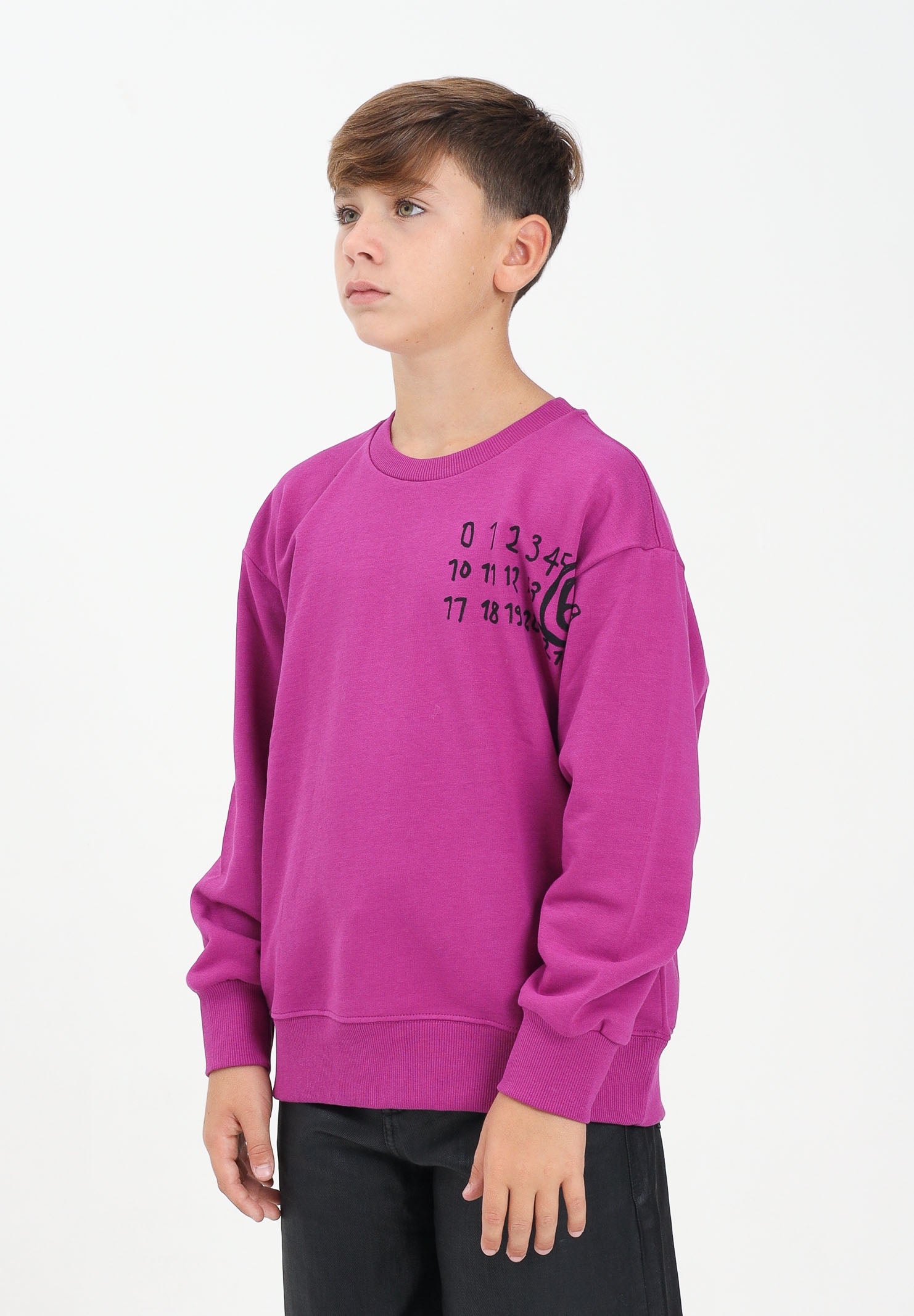 MAISON MARGIELA Felpa girocollo prugna per donna, ragazzi e bambini con il logo Hand Written effetto spennellato M60896MM02X M6602 MAISON MARGIELA 