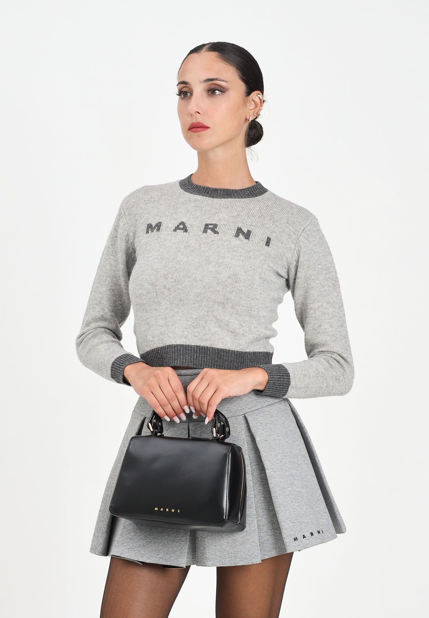 MARNI Maglioncino girocollo grigio per donna e bambina con logo M00993M00ML 0M923 MARNI 