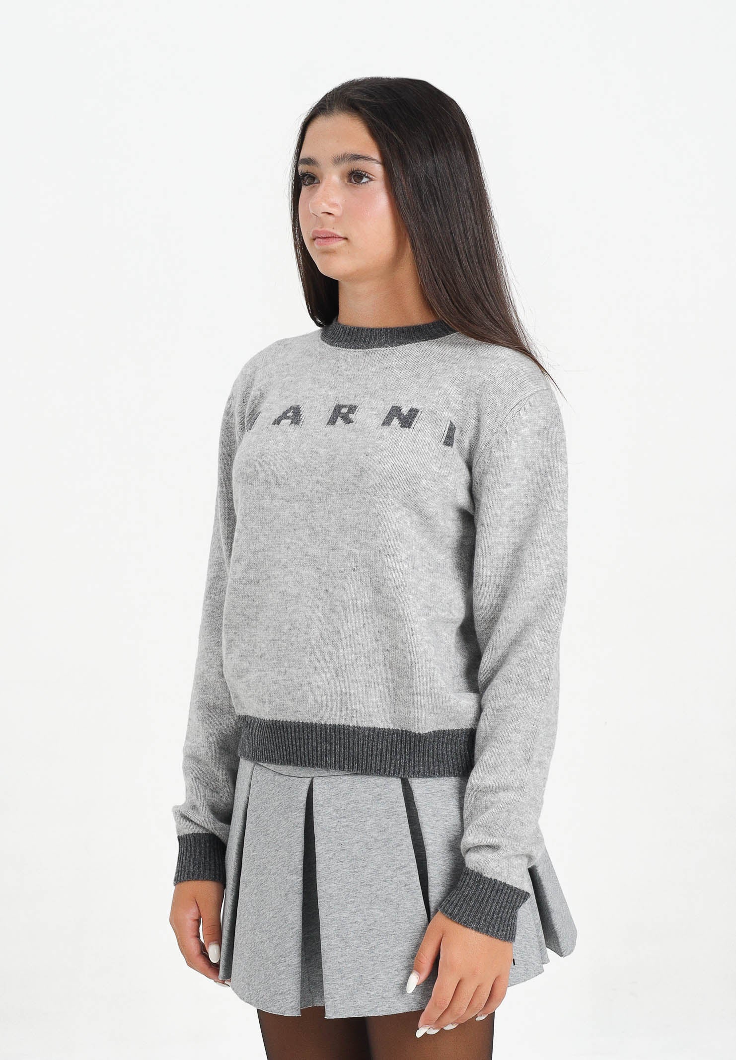 MARNI Maglioncino girocollo grigio per donna e bambina con logo M00993M00ML 0M923 MARNI 