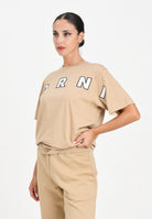 MARNI T-shirt a manica corta beige per donna, ragazzi e bambini con ricamo logo M01265M00RF 0M715 MARNI 