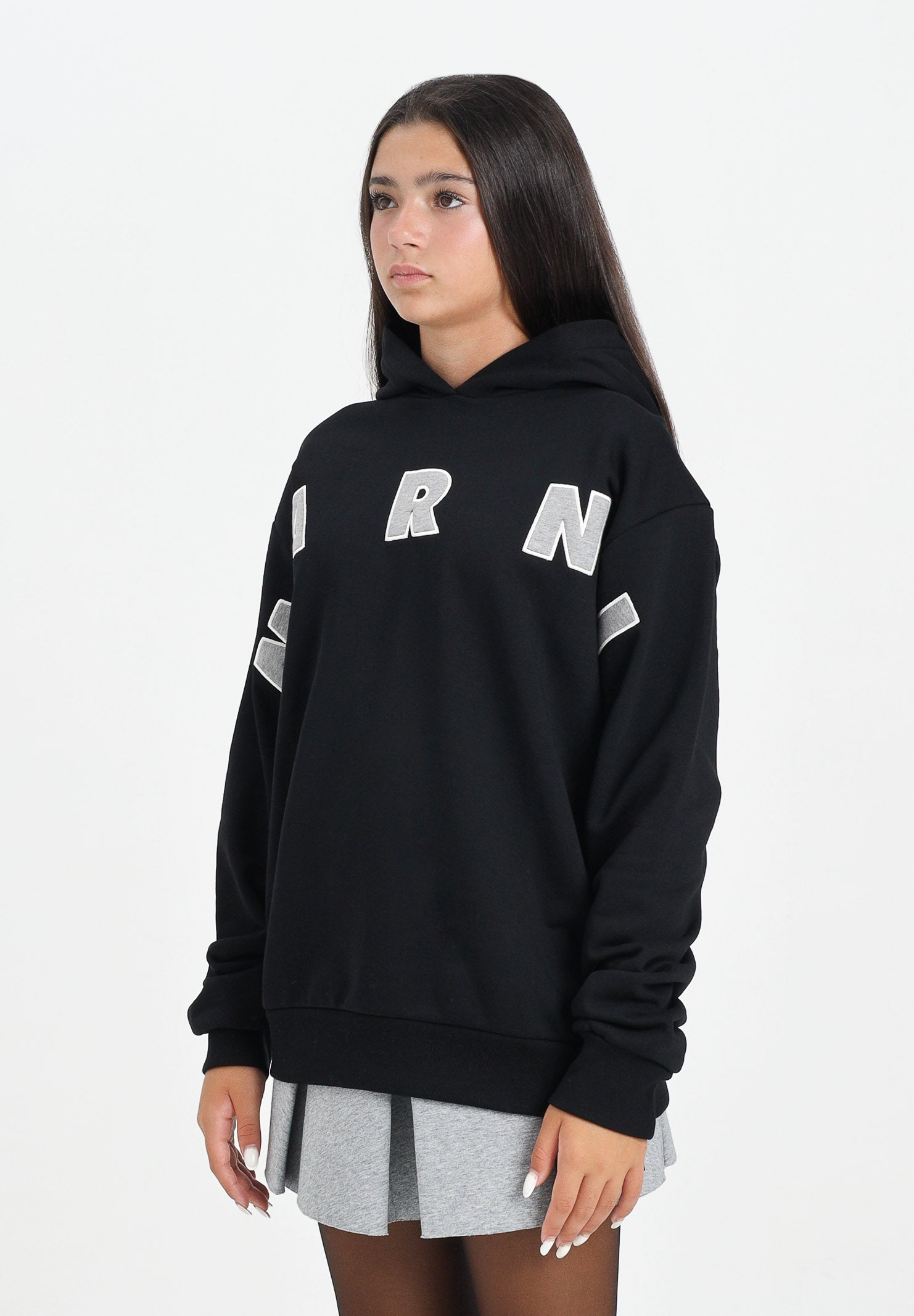 MARNI Felpa con cappuccio nera per donna, ragazzi e bambini rifinita da logo Patch Marni ricamato M01266M00V0 0M90D MARNI 