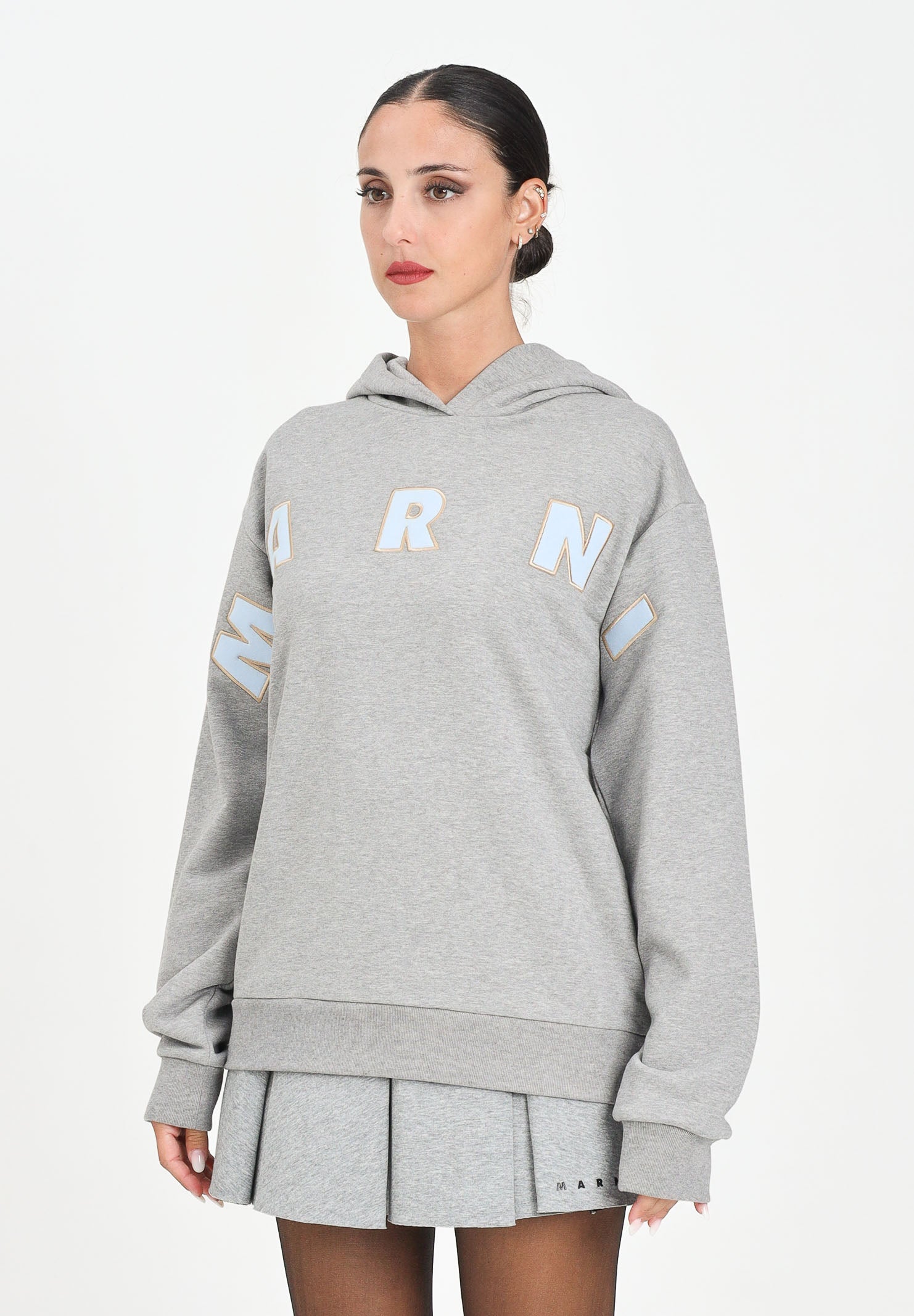 MARNI Felpa con cappuccio grigia per donna, ragazzi e bambini rifinita da logo Patch Marni ricamato M01266M00V0 0M923 MARNI 