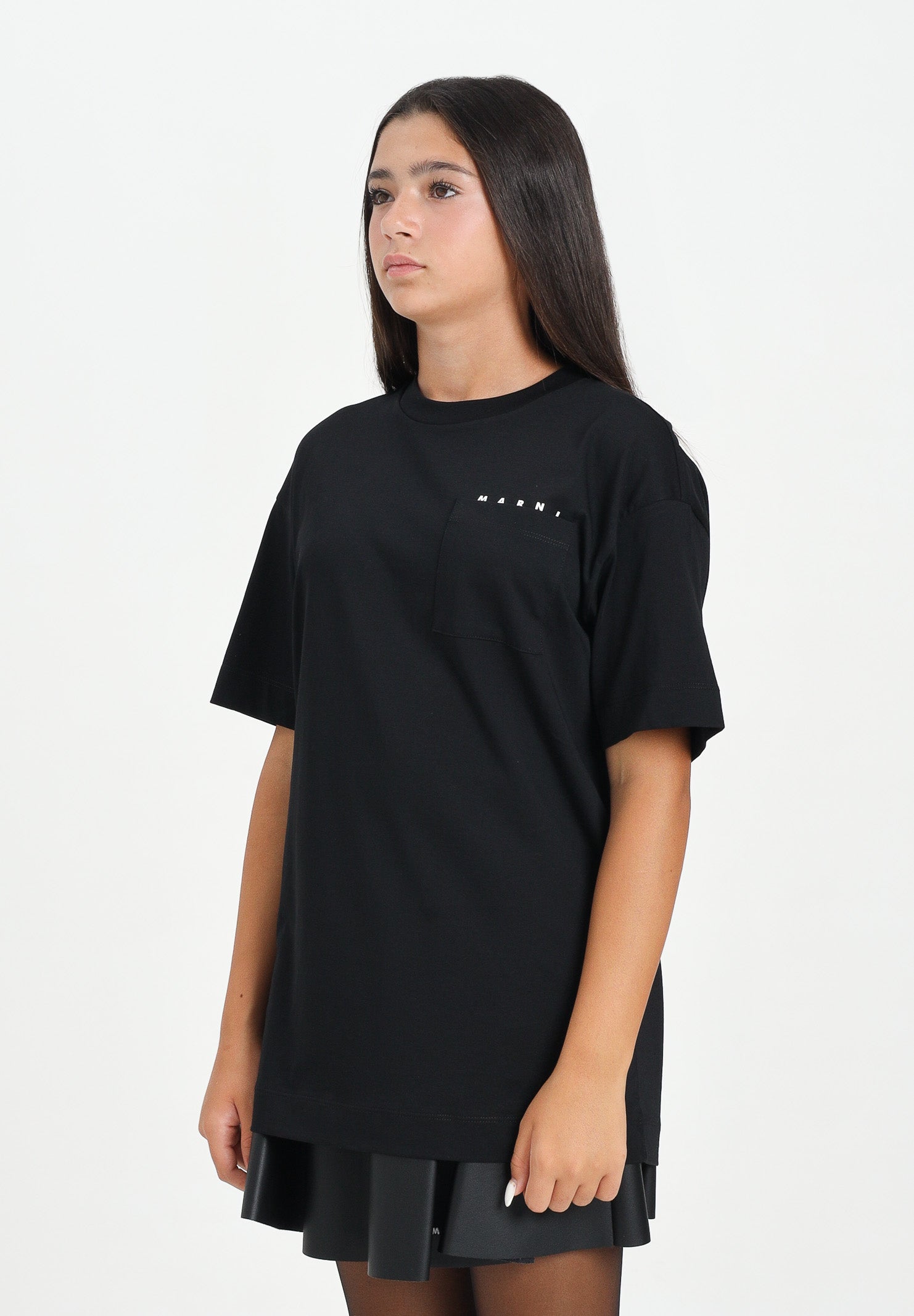 MARNI T-shirt a manica corta nera per donna, ragazzi e bambini con taschino e logo M01415M00RF 0M900 MARNI 